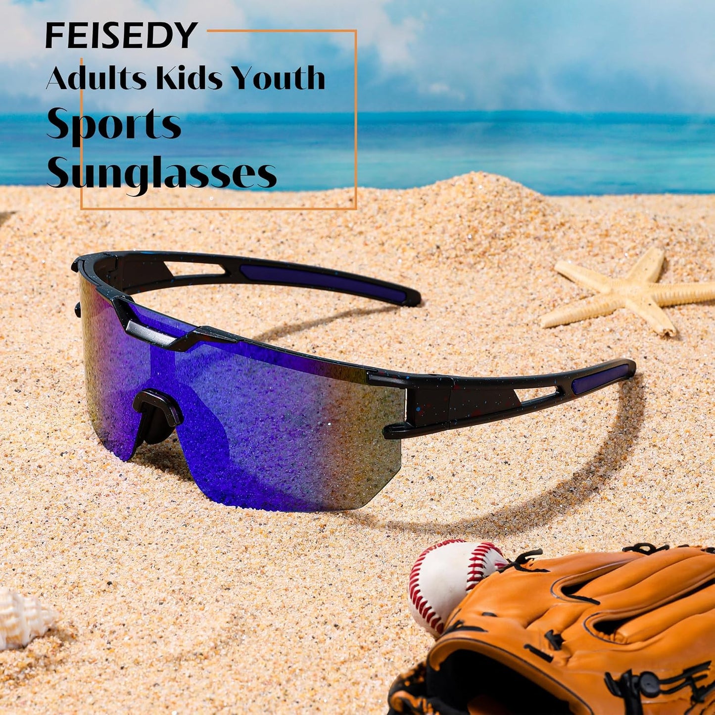 商品图片 30 | B0DBVLTVQD | FEISEDY Kids Sunglasses Youth Baseball Sun Glasses, UV400 Sports Cycling Softball Sunglasses for Adult Boys Girls B0227