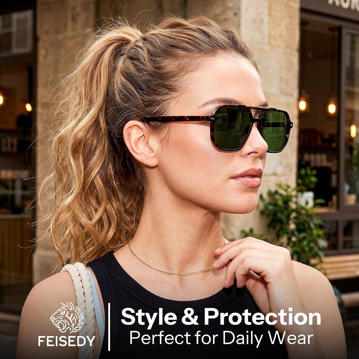 商品图片 39 | B0H71K72HH | FEISEDY Retro Aviator Sunglasses for Women Men 70s Square Sun Glasses B0281