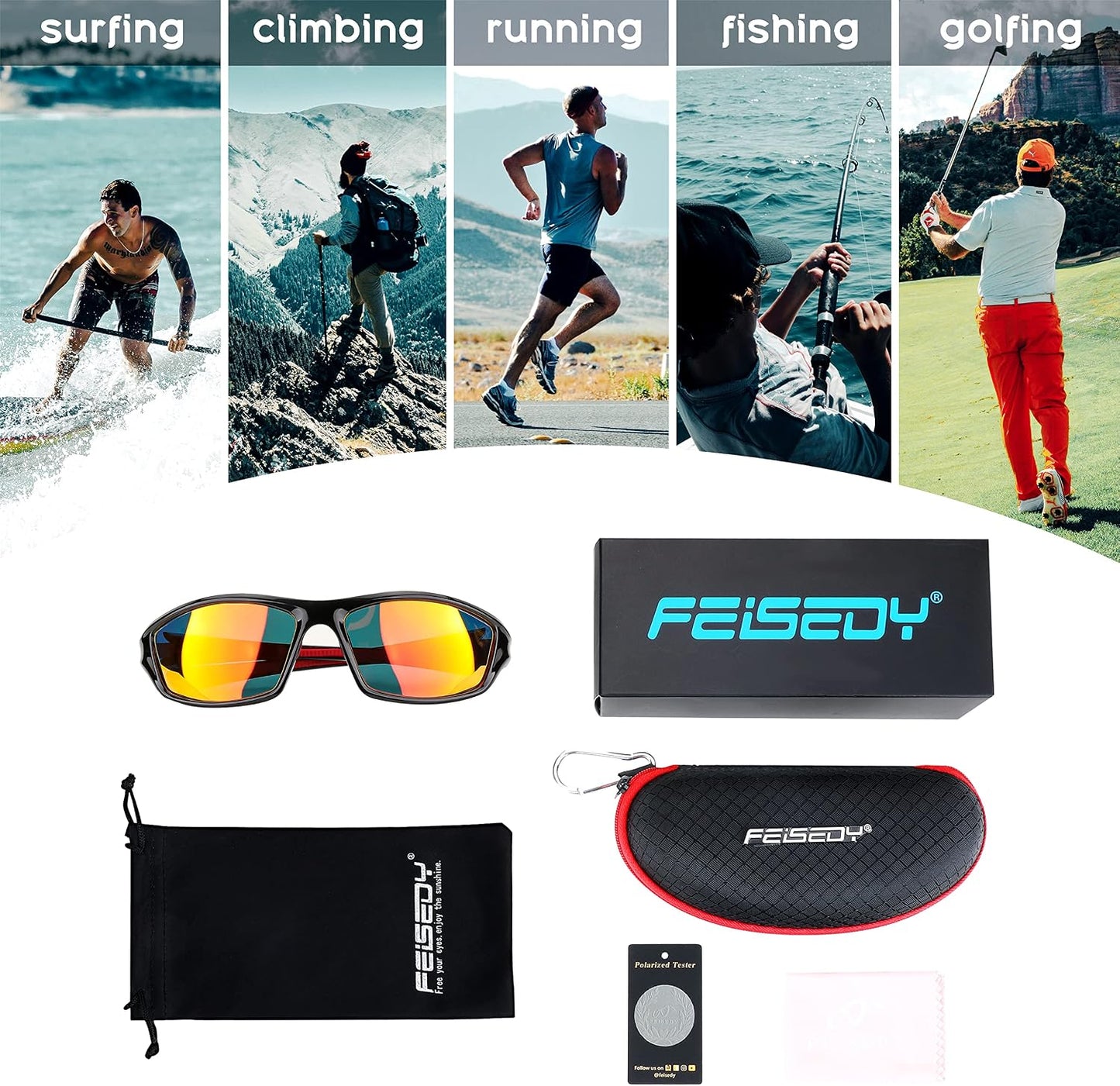 商品图片 55 | B09CT4VMCM | FEISEDY Classic Men Polarized Sports Sunglasses Night Driving Yellow Lenses Cycling Fishing Driving Glasses B2674