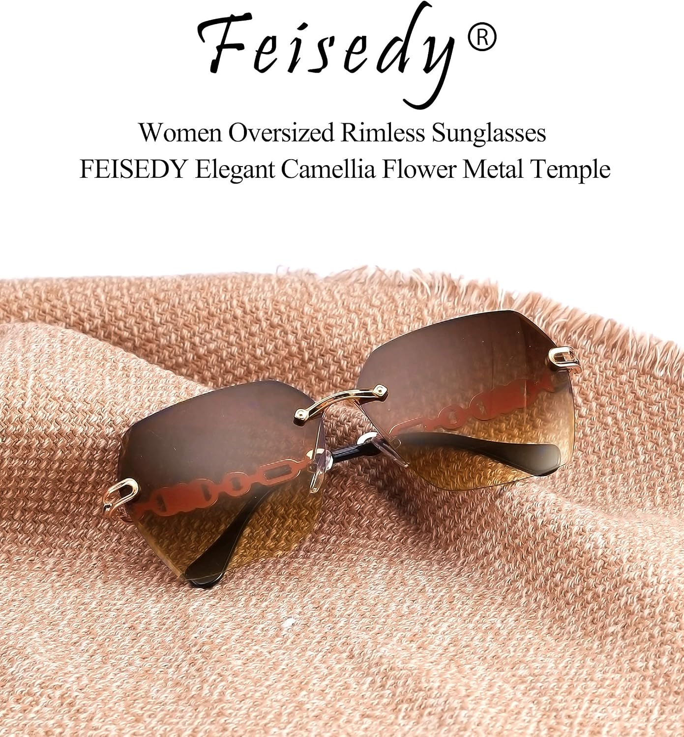 商品图片 9 | B083VRLS2Q | FEISEDY Classic Rimless Sunglasses Women Metal Frame Diamond Cutting Lens Sun Glasses B2567