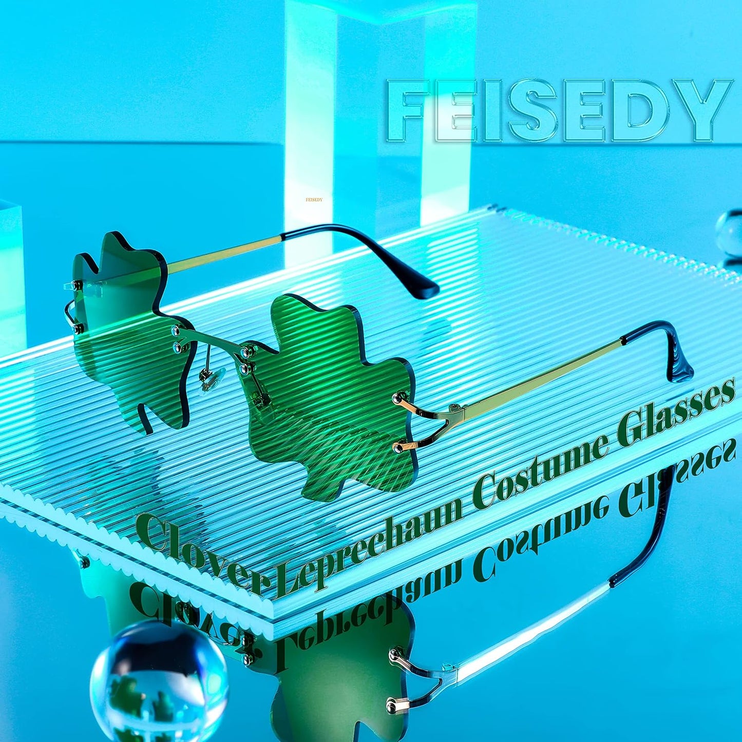 商品图片 17 | B0BX63CDKK | FEISEDY St. Patrick's Day Irish Shamrock Sunglasses Lucky Green Leprechaun Costume Eyeglasses for Women Men B2369