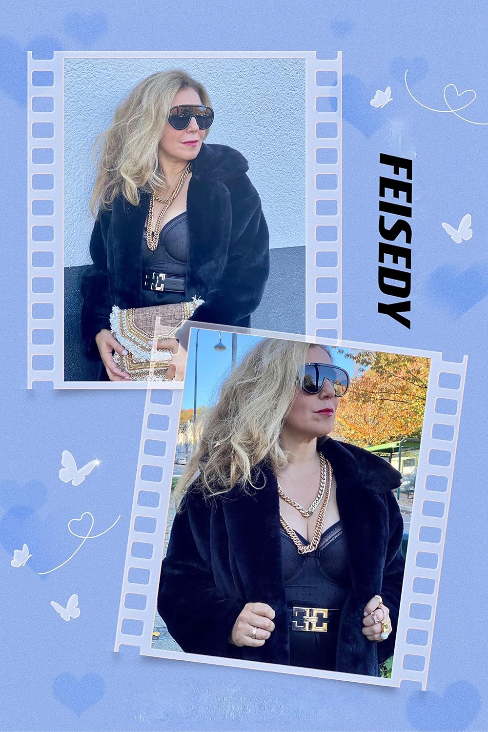 ÉÌƷͼƬ 52 | B085PPHWTZ | FEISEDY Retro Oversized Sunglasses Women Men One Piece Frame B2580