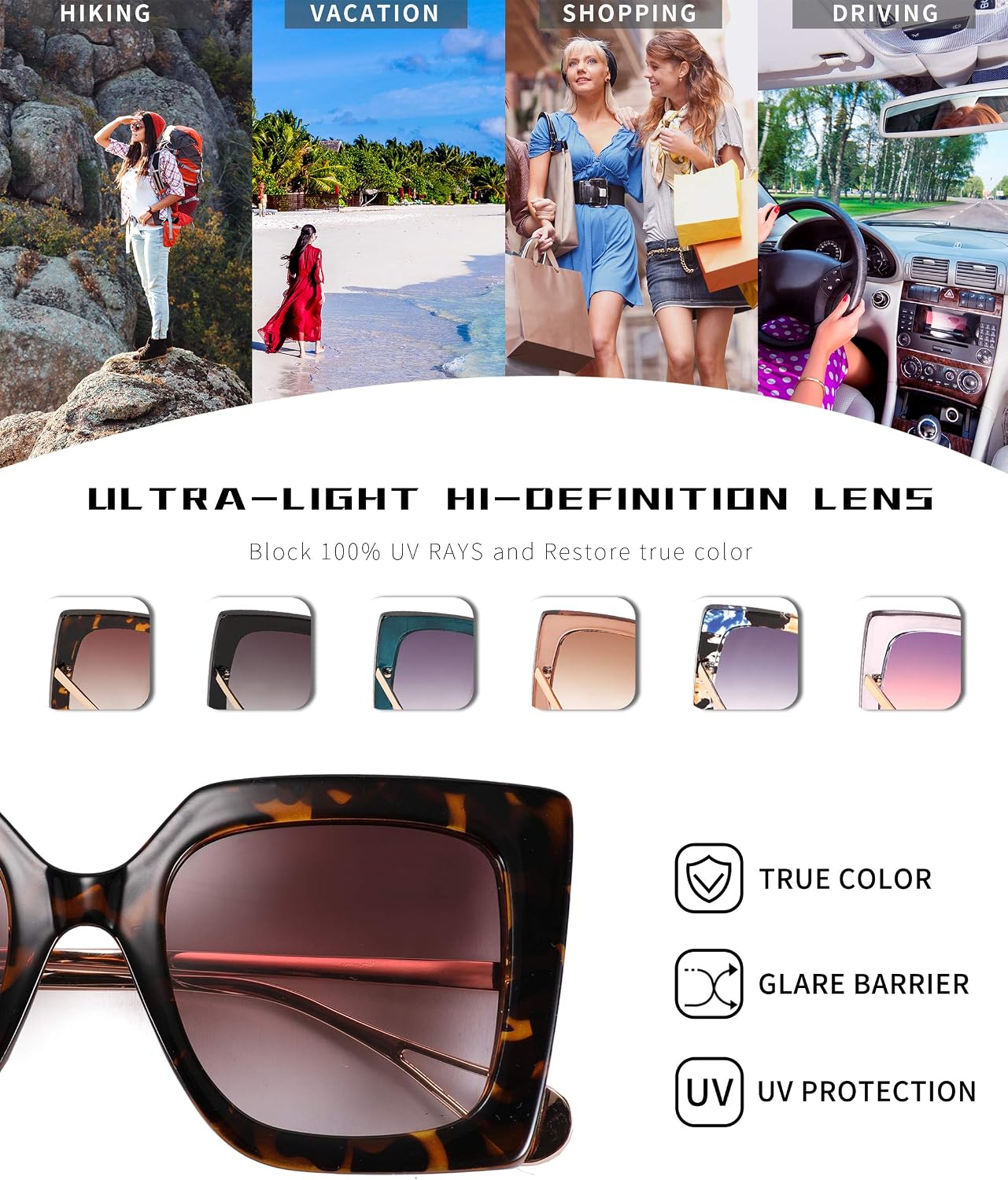 商品图片 77 | B08HVPGJW5 | FEISEDY Sunglasses Womens Trendy, Oversized Square Shades, Pearl Inlay Cat Eye Frame UV400 Protection B2625