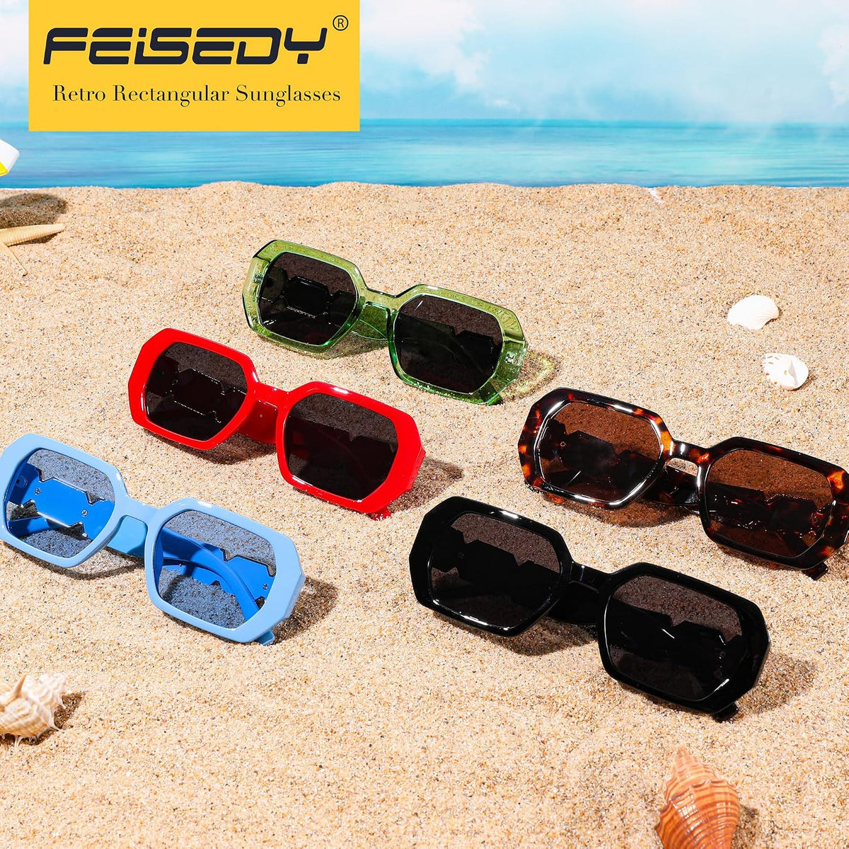 ÉÌƷͼƬ 7 | B0CNPQGQRW | FEISEDY Retro Rectangle Sunglasses for Women Men Classic Square Rhinestone Frame Sun Glasses Polygon Designer UV400 B0047