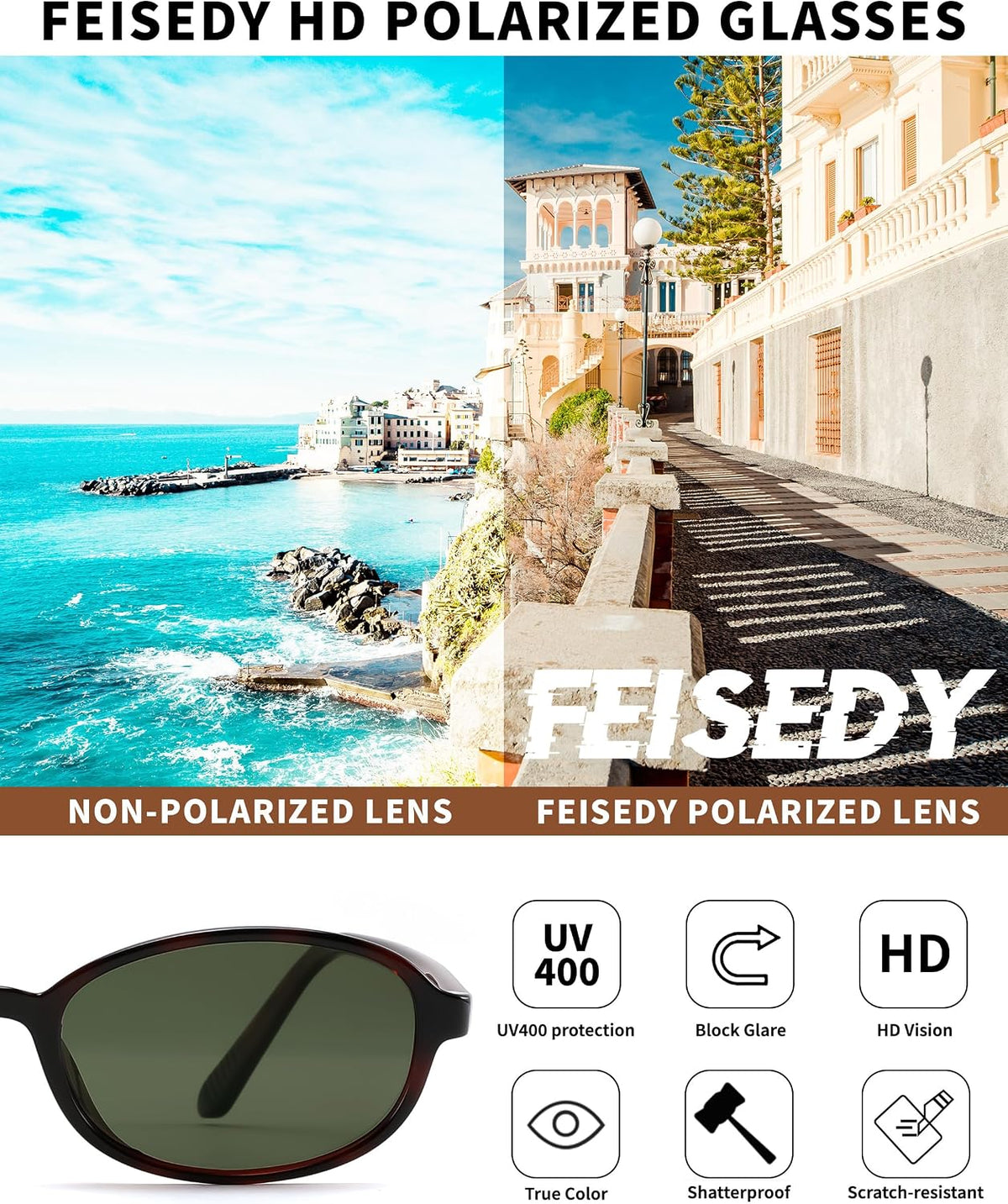 ÉÌƷͼƬ 15 | B0GY44LNSR | FEISEDY Retro Polarized Oval Sunglasses Women Men UV400 Protection B0447