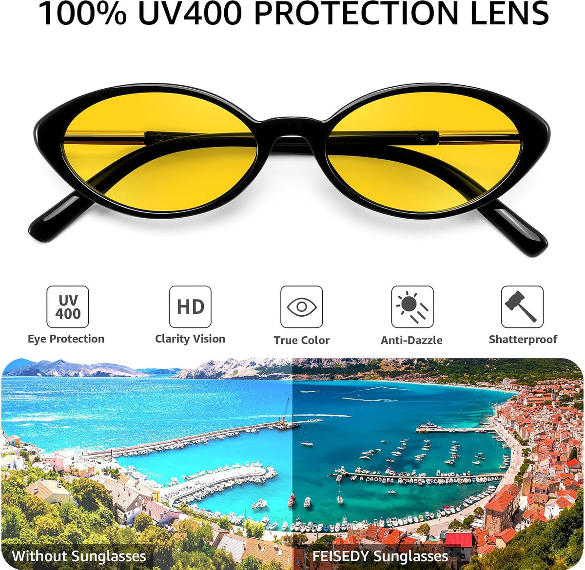 ÉÌƷͼƬ 23 | B0H2VP4ZBG | FEISEDY Oval Cat Eye Sunglasses for Women, 90s Narrow Y2K Shades B0435