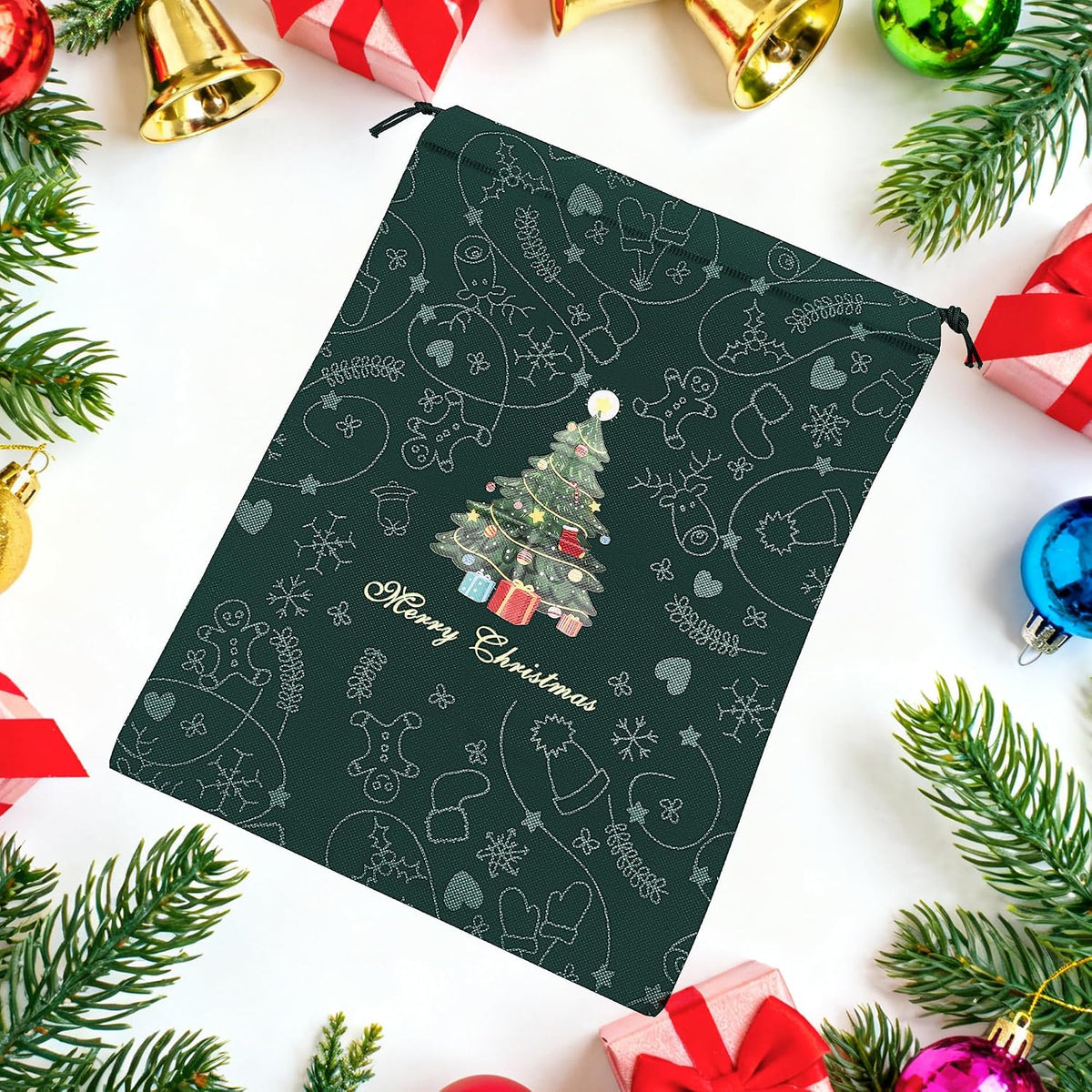 商品图片 2 | B0FNM9L51G | Christmas Drawstring Gift Bags Festive Tree Pattern Christmas, Dust Bag for Parties, Decorations Daily Storage