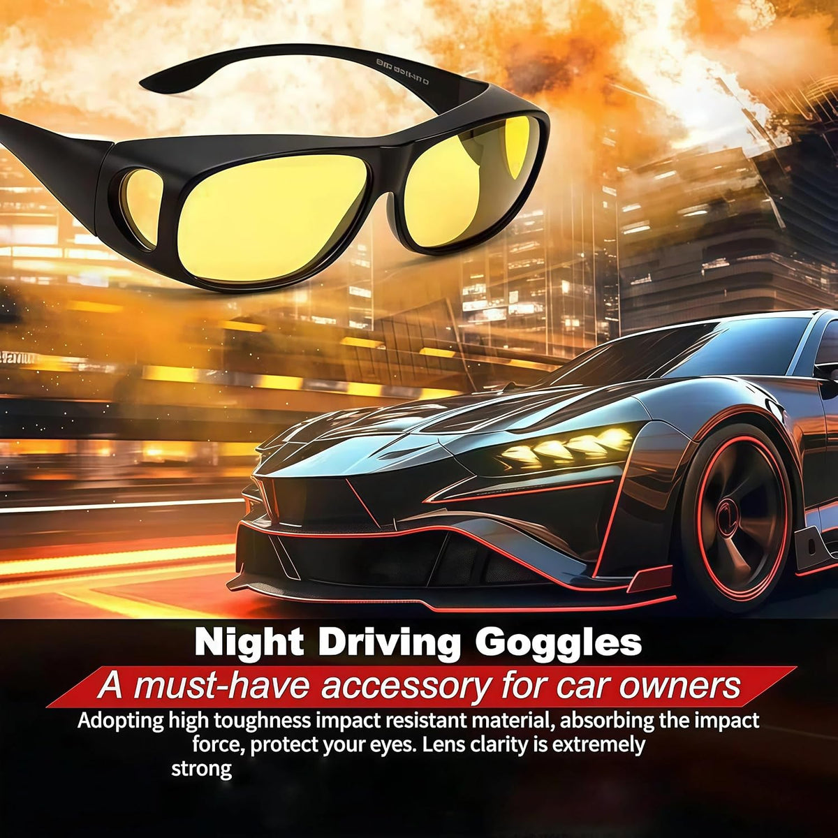 商品图片 6 | B0GL4JLQHK | Night Driving Glasses,Men Women Fit Over Sunglasses Worn Over Regular Glasses, Anti Glare Night Vision Goggles Yellow Lens