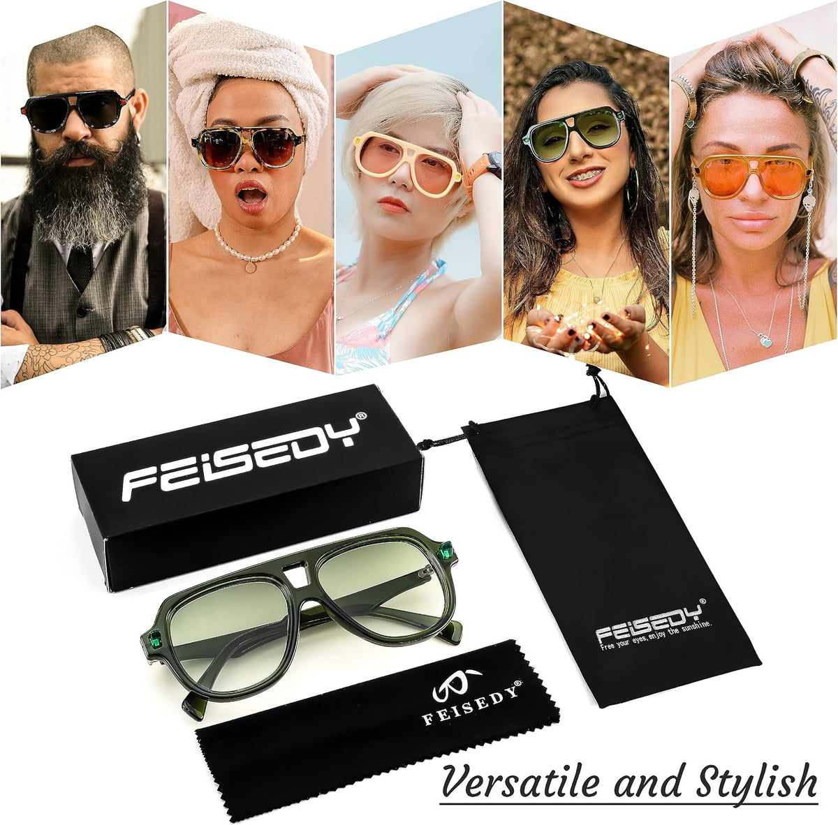 ÉÌƷͼƬ 6 | B0CDGNN3ZN | FEISEDY Vintage 70s Aviator Sunglasses Men Women Classic Retro Trendy Large Frame UV400 Sun Glasses B0030