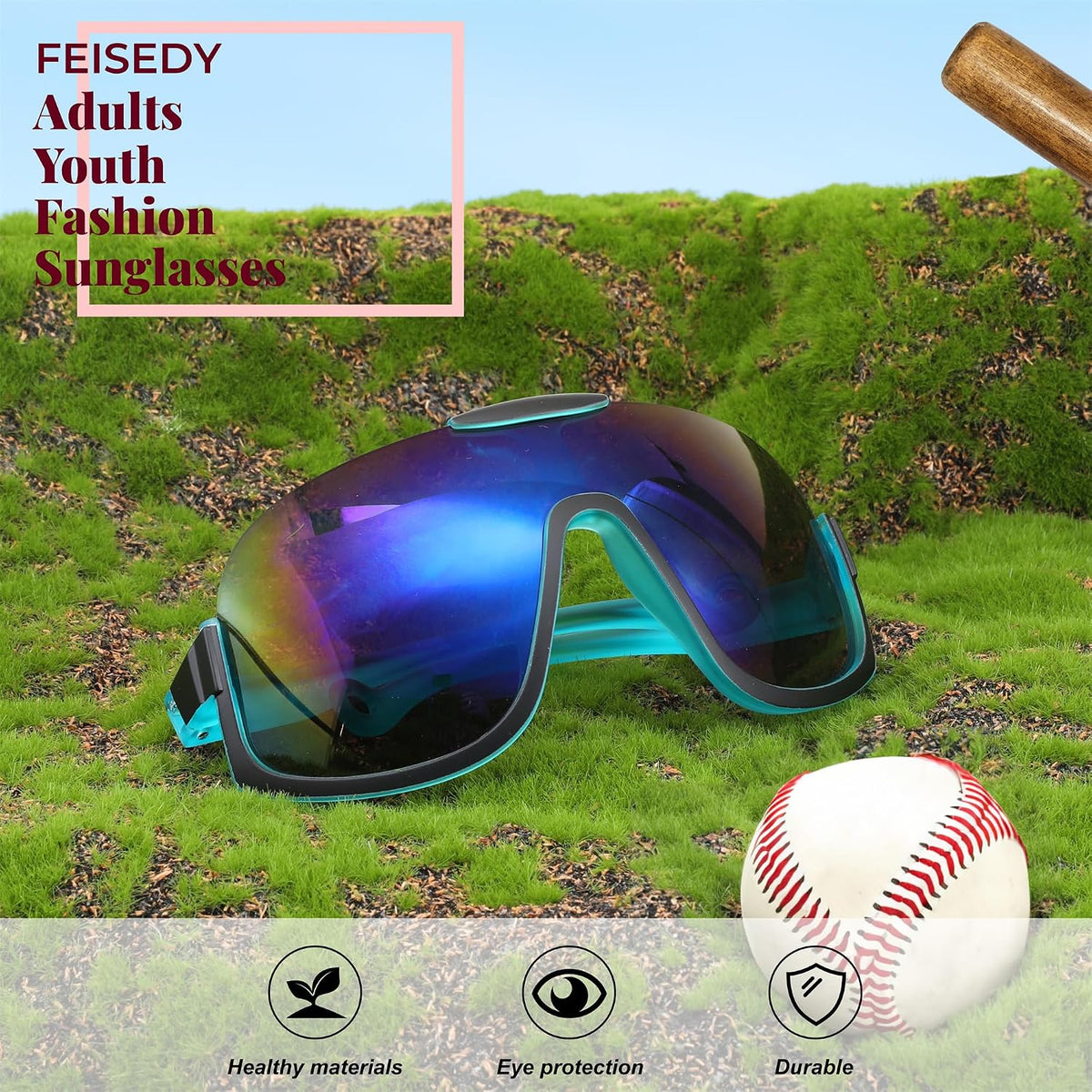 ÉÌƷͼƬ 6 | B0CQT2FXLN | FEISEDY Sunglasses Men Women Oversized Fashion Sports Baseball Fishing Skiing Running Golf Adults Teens Half Frame B0012