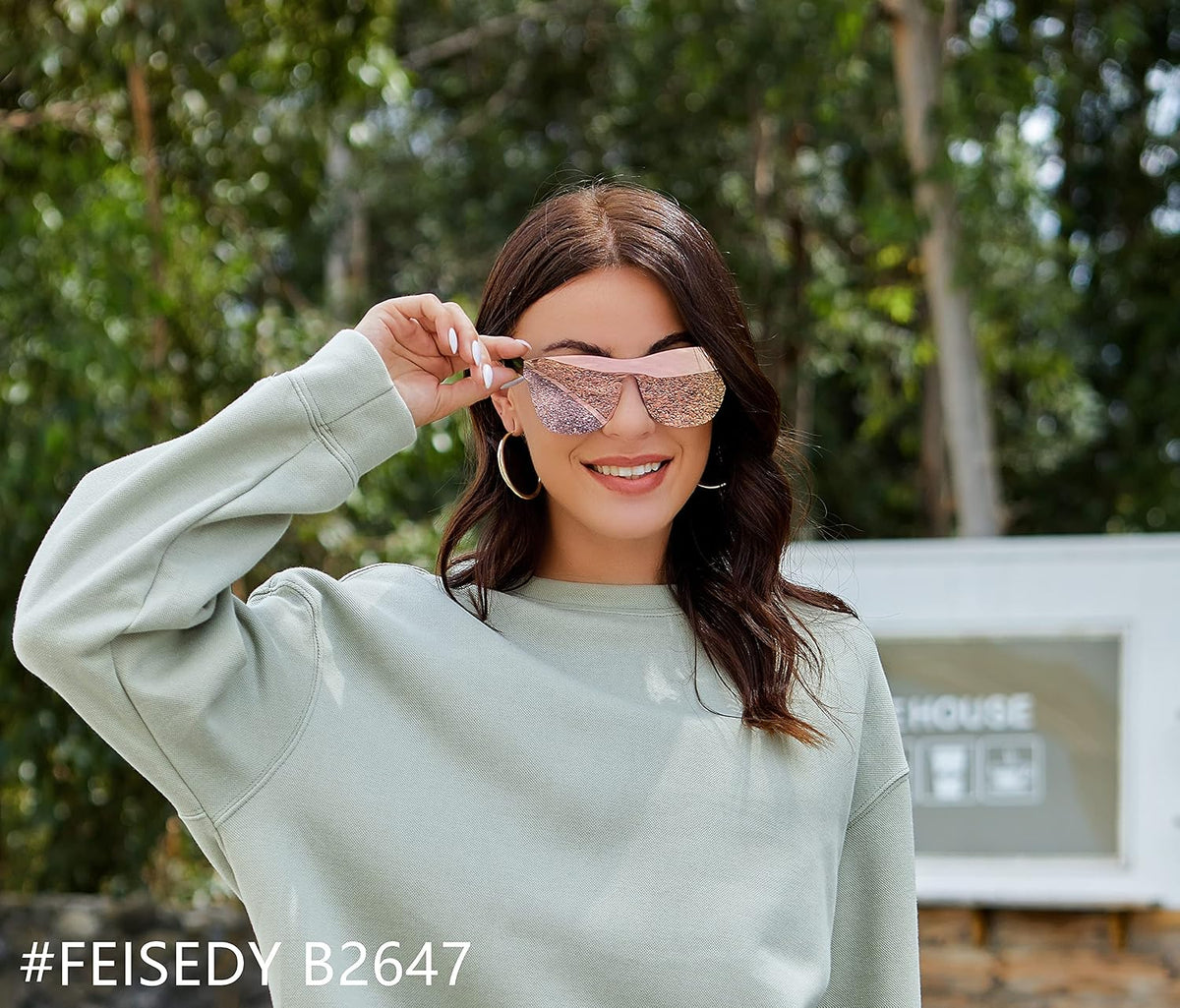 ÉÌƷͼƬ 5 | B08DY1CW9T | FEISEDY Mirrored Rimless Sunglasses One Piece Lens Reflective Sunglasses for Women Men B2647