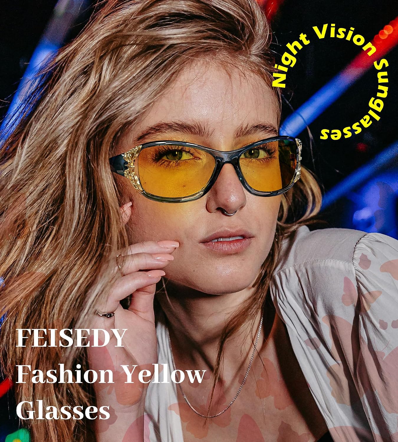 商品图片 32 | B081YY5RM3 | FEISEDY Classic Womens Night Glasses Driving Anti Glare Wrap Around Yellow Sunglasses B2548