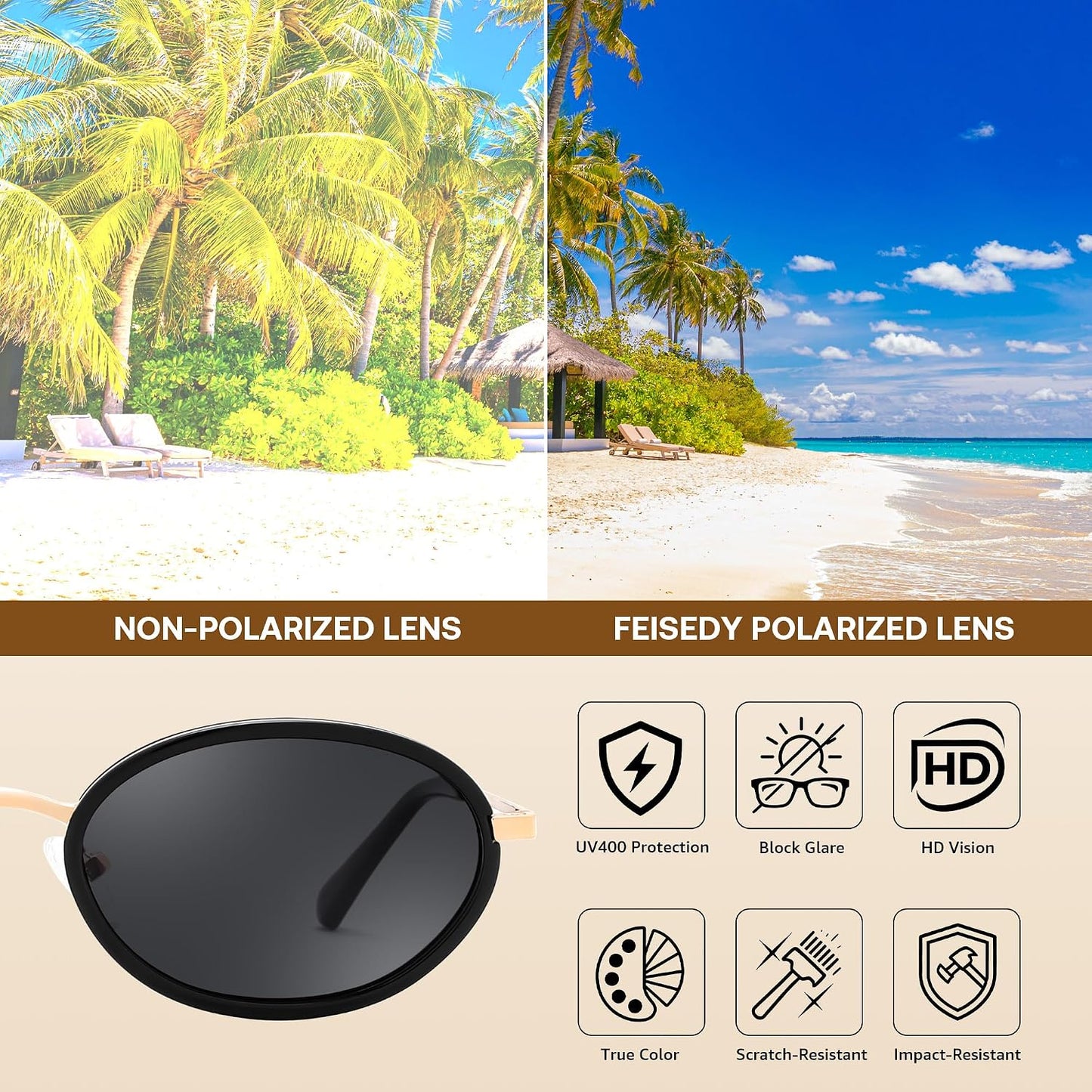 商品图片 28 | B0GX9GL5XF | FEISEDY Polarized Oval Metal Sunglasses for Women Men Classic Retro B0439