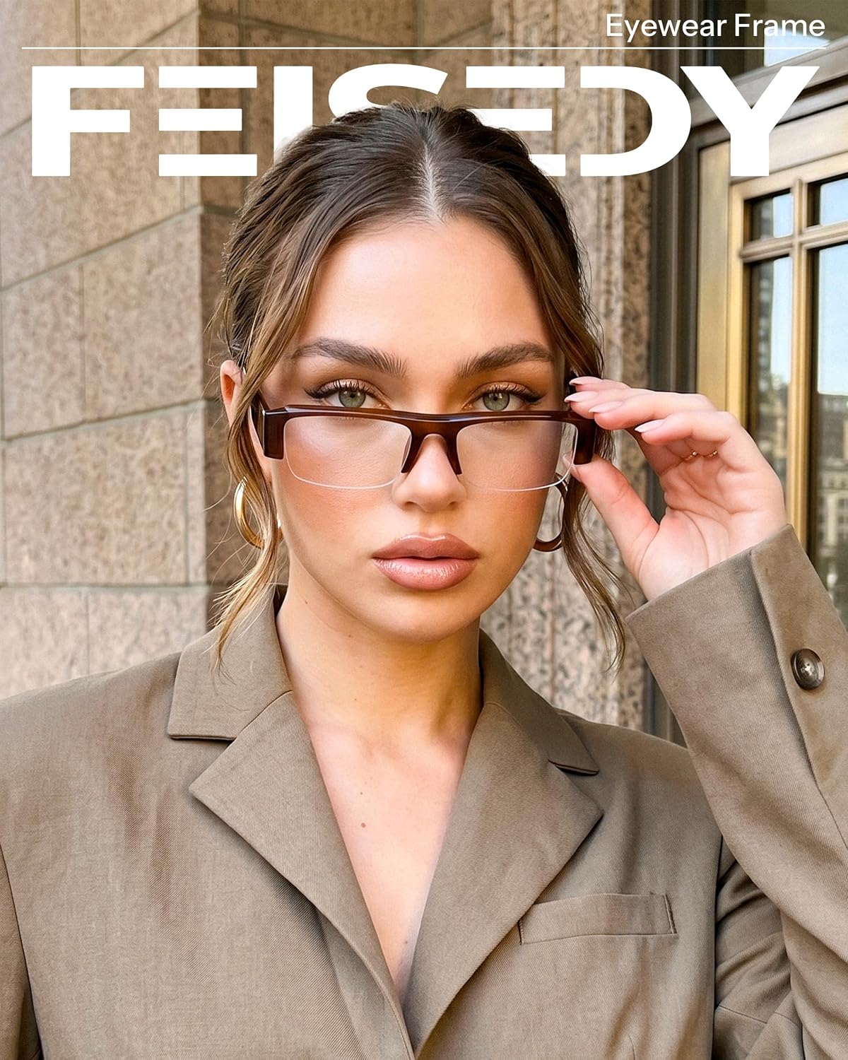 商品图片 23 | B0GY48FJF1 | FEISEDY Chic Semi Rimless Blue Light Glasses for Women B0431