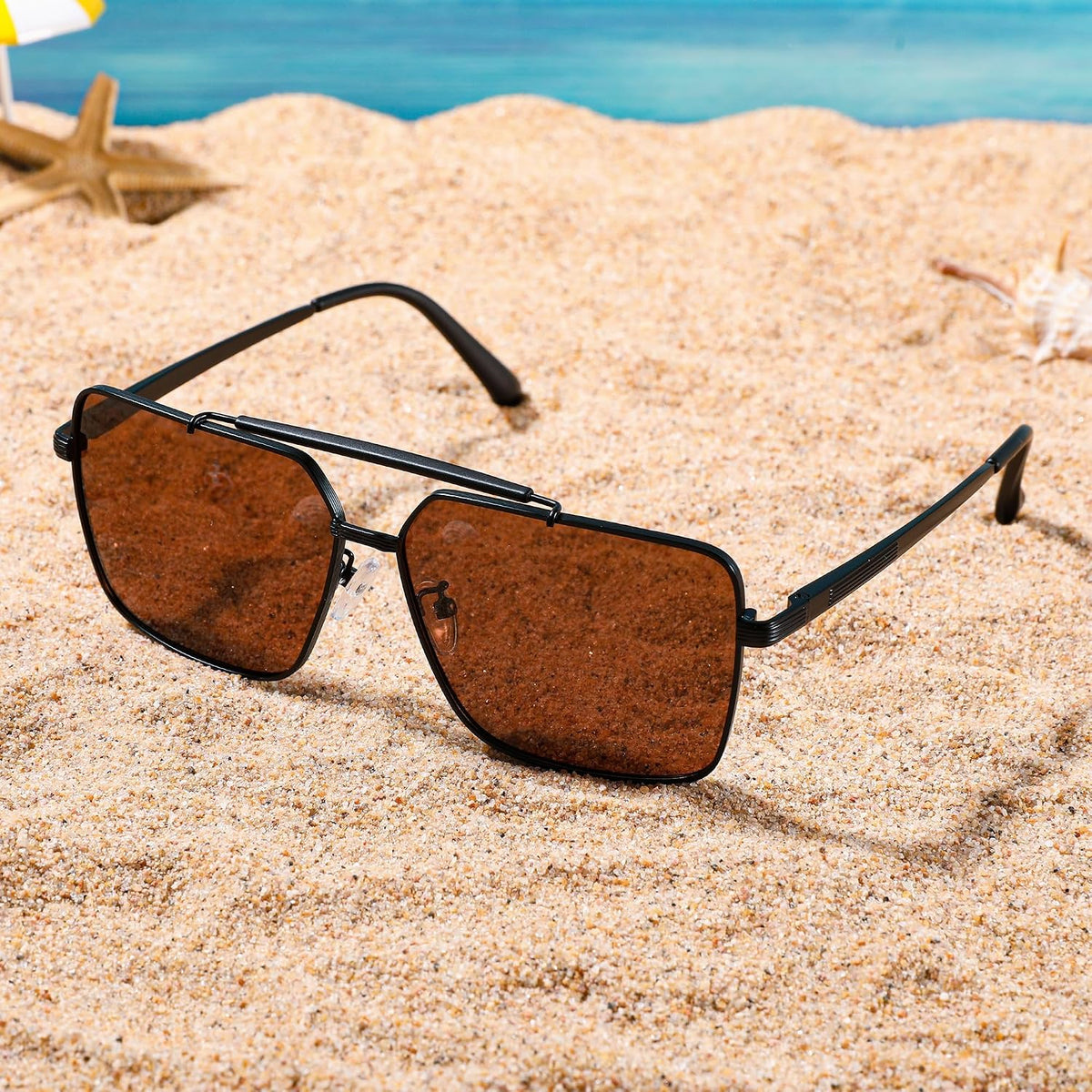 ÉÌƷͼƬ 13 | B0CP21BC1C | FEISEDY Trendy Polarized Aviator Sunglasses Womens Mens Retro Square Double Bridge Metal 90s Shades B0098