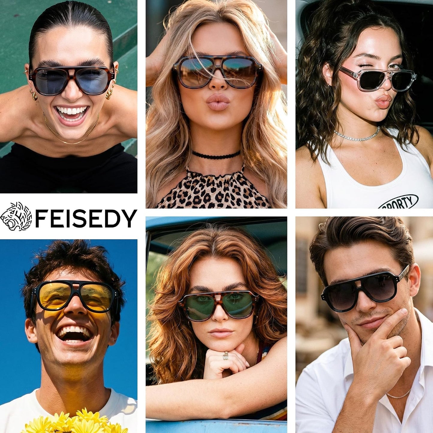 商品图片 4 | B0H1WK6BZT | FEISEDY Retro Aviator Polarized Sunglasses Men Women Trendy Square B0433