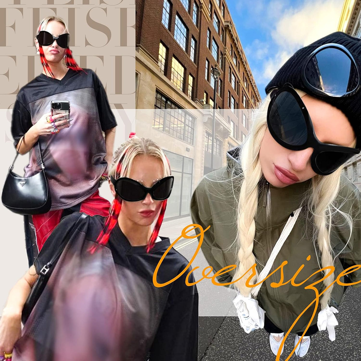 ÉÌƷͼƬ 31 | B0BYX6JXMW | FEISEDY Bug Eye Y2K Oversized Sunglasses Women Men Oval Frame B2391