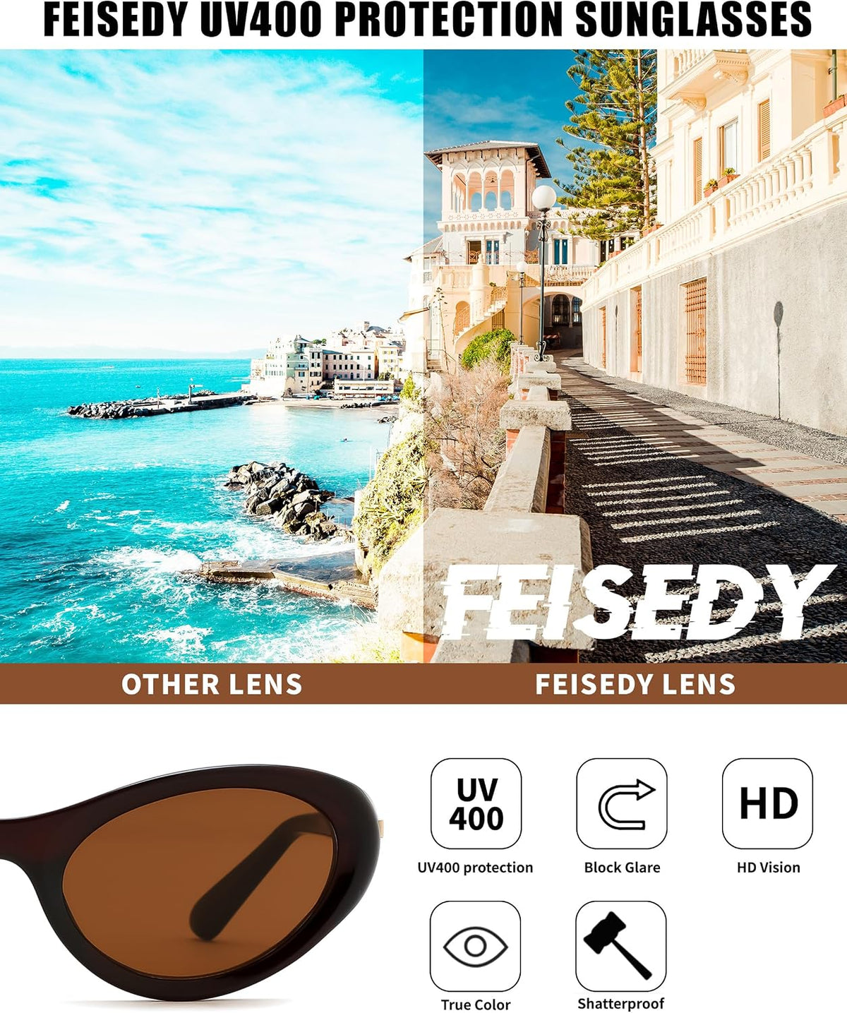 ÉÌƷͼƬ 25 | B0GX9KMP8W | FEISEDY Cat eye Sunglasses for Women and Men UV400 Protection, Retro Trendy Classic Sunnies B0436