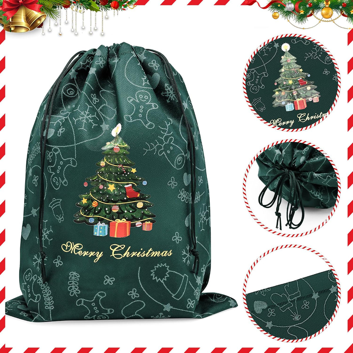 商品图片 4 | B0FNM9L51G | Christmas Drawstring Gift Bags Festive Tree Pattern Christmas, Dust Bag for Parties, Decorations Daily Storage