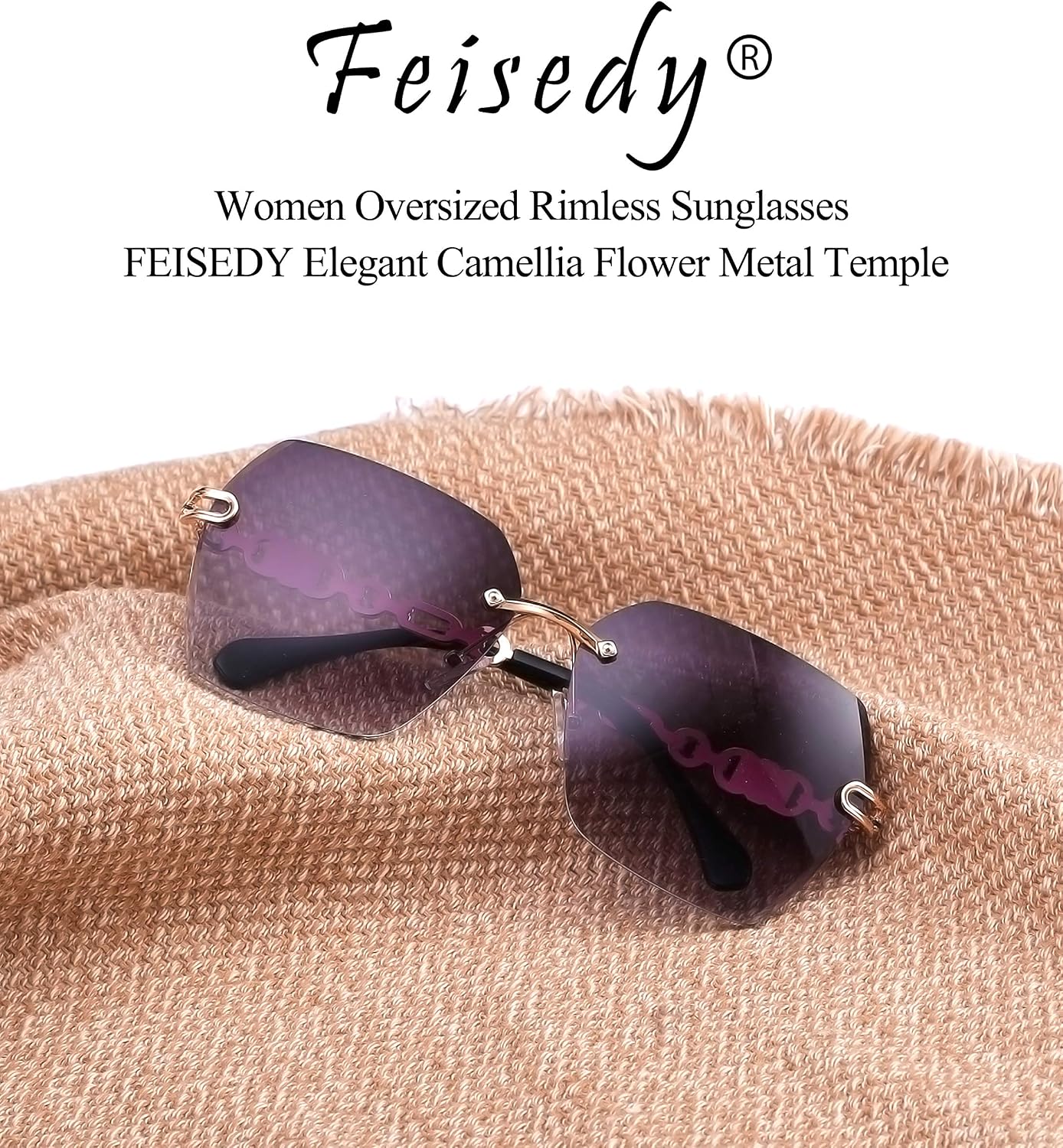 商品图片 16 | B083VRLS2Q | FEISEDY Classic Rimless Sunglasses Women Metal Frame Diamond Cutting Lens Sun Glasses B2567