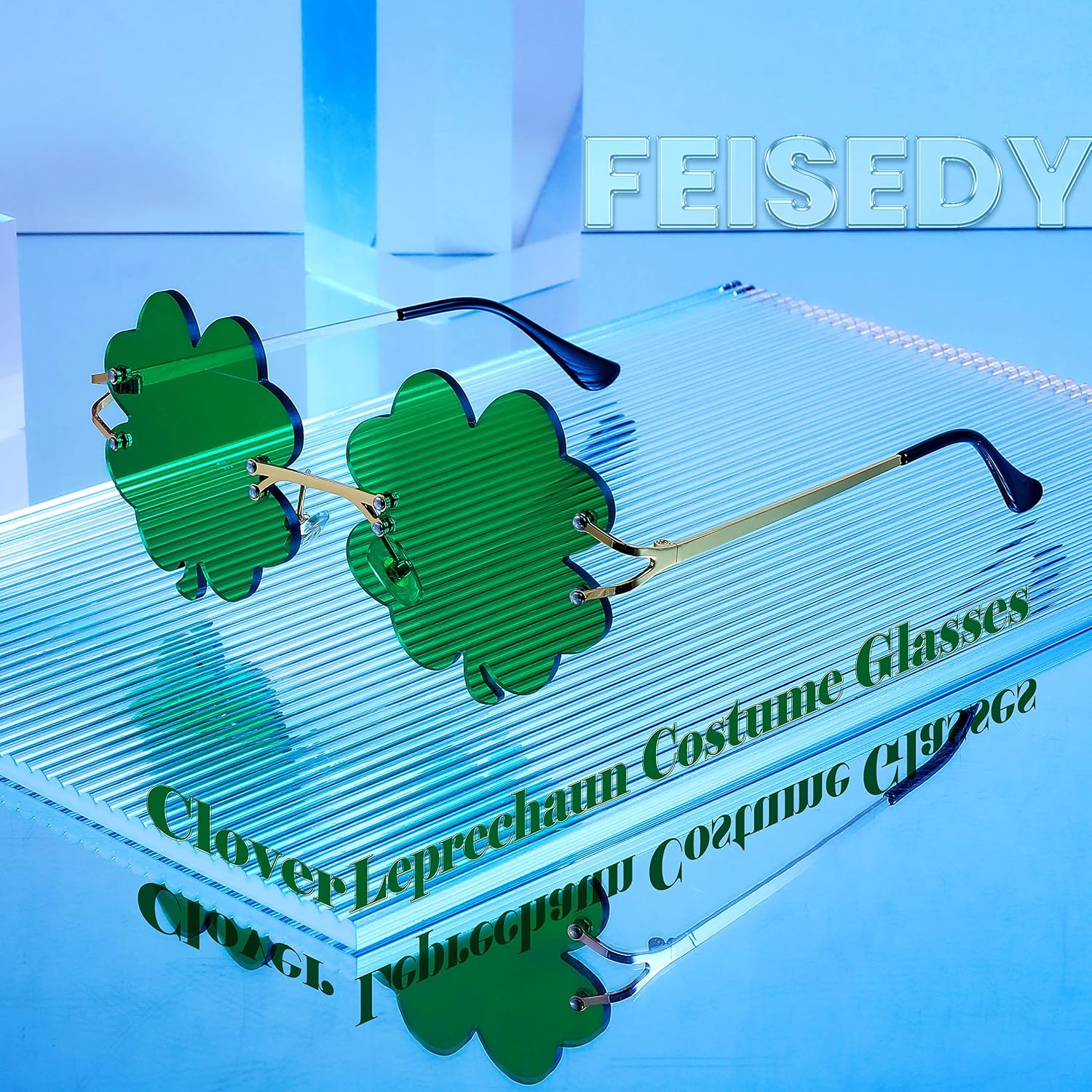 商品图片 6 | B0BX63CDKK | FEISEDY St. Patrick's Day Irish Shamrock Sunglasses Lucky Green Leprechaun Costume Eyeglasses for Women Men B2369