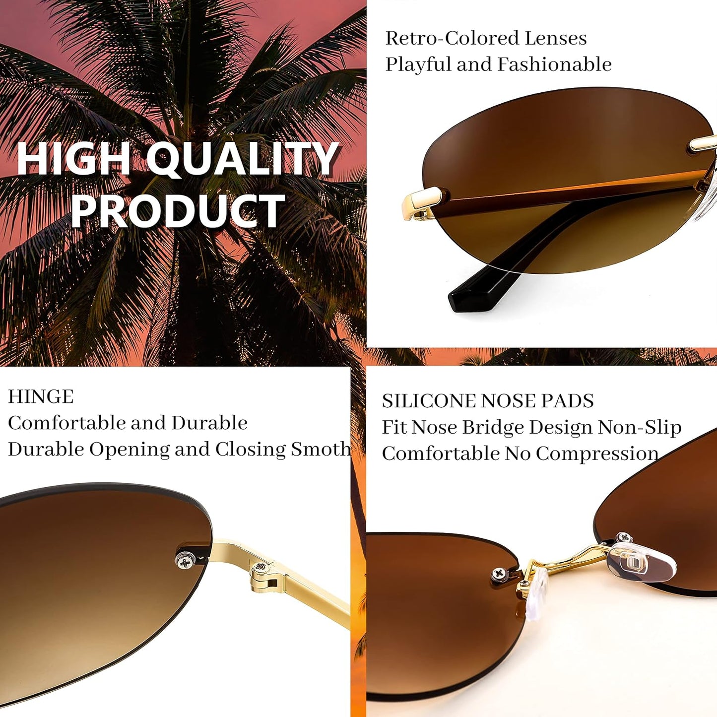 商品图片 19 | B0BZPBKFF1 | FEISEDY Trendy Rimless Oval Sunglasses for Women Men Retro 90s Eyewear Frame Y2K Glasses B2393