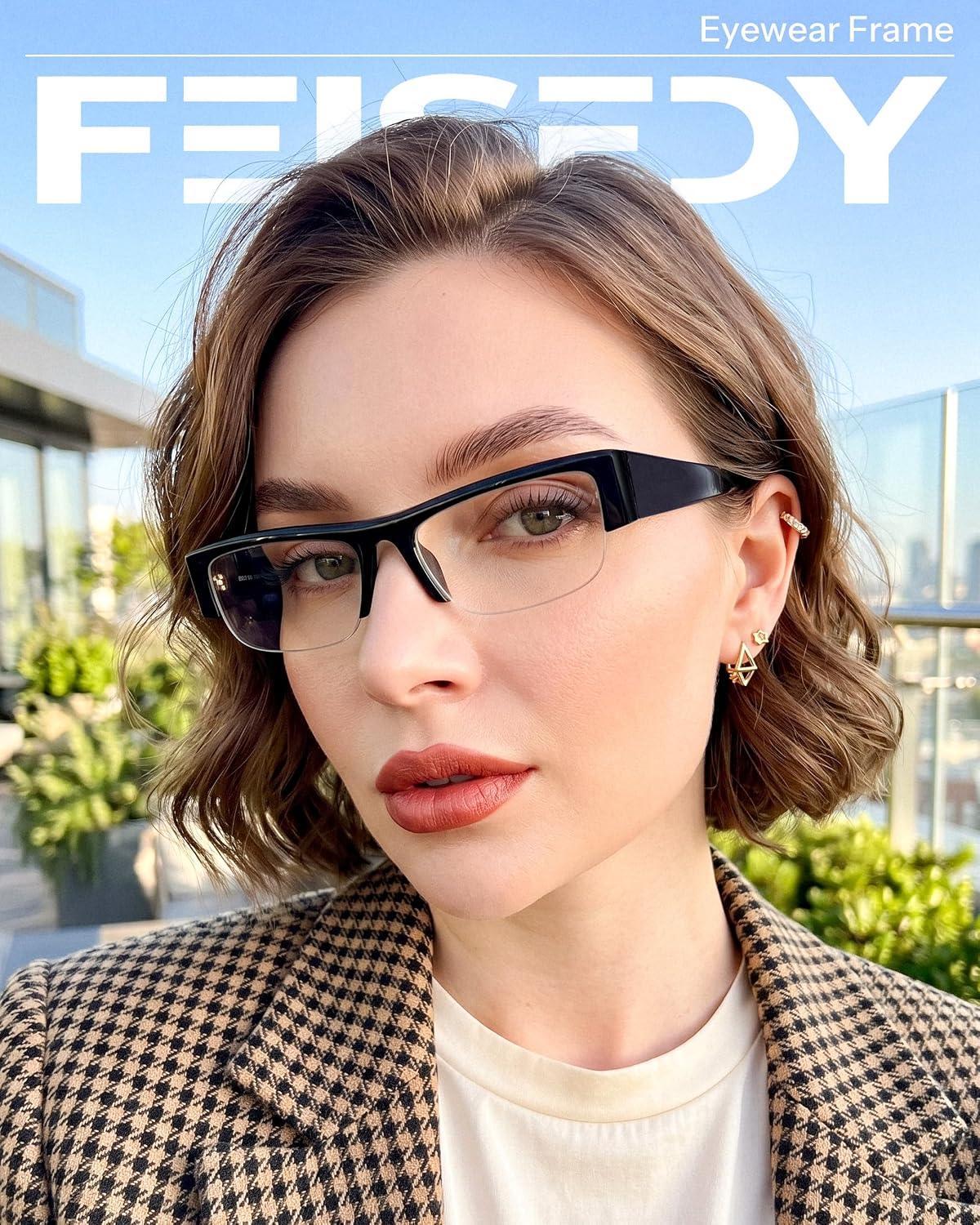 商品图片 2 | B0GY48FJF1 | FEISEDY Chic Semi Rimless Blue Light Glasses for Women B0431