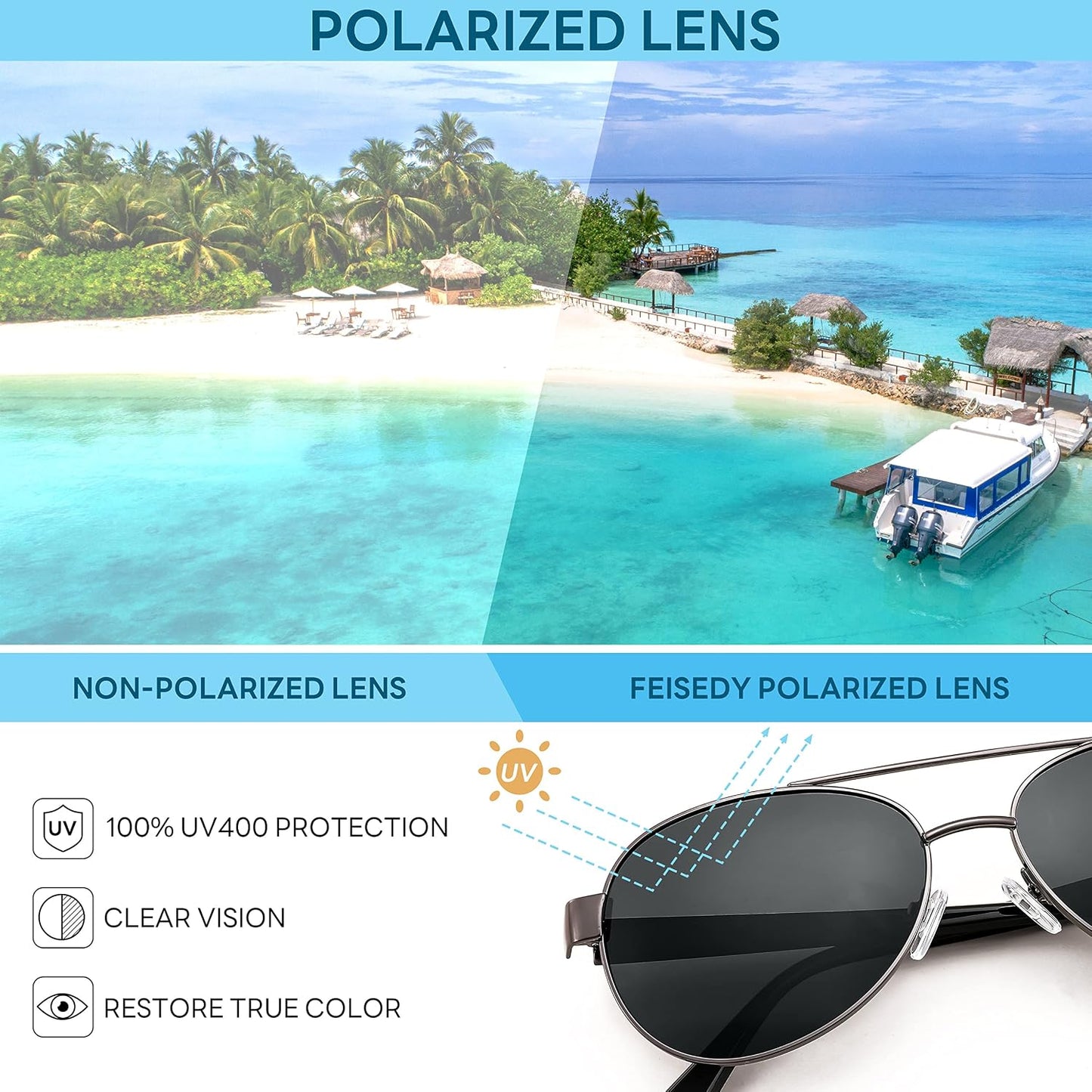 商品图片 34 | B0BXXC6Y74 | FEISEDY Classic Aviator Sunglasses for Women Pilot Polarized Sunglasses Men UV400 Protection for Driving Fishing Golf B4109