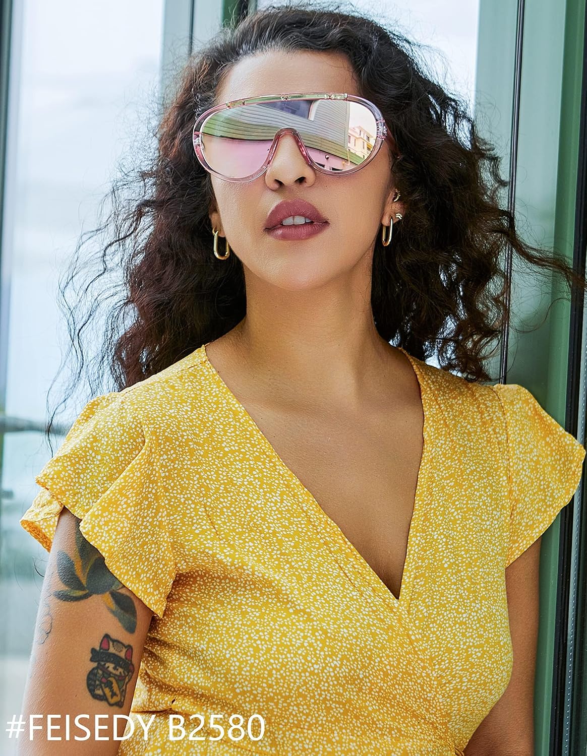 ÉÌƷͼƬ 56 | B085PPHWTZ | FEISEDY Retro Oversized Sunglasses Women Men One Piece Frame B2580