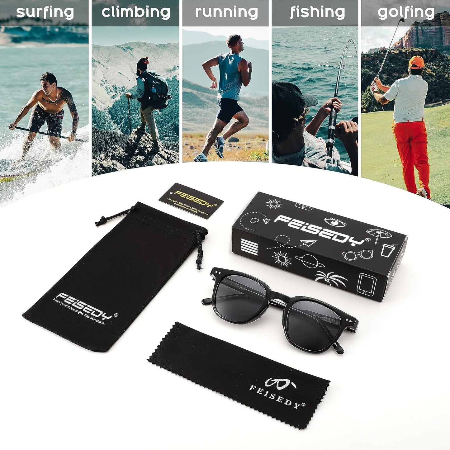 商品图片 7 | B0CCPBD9GS | FEISEDY Classic Polarized Sunglasses Retro Round Sunglasses for Women Men Trendy Shades B0002