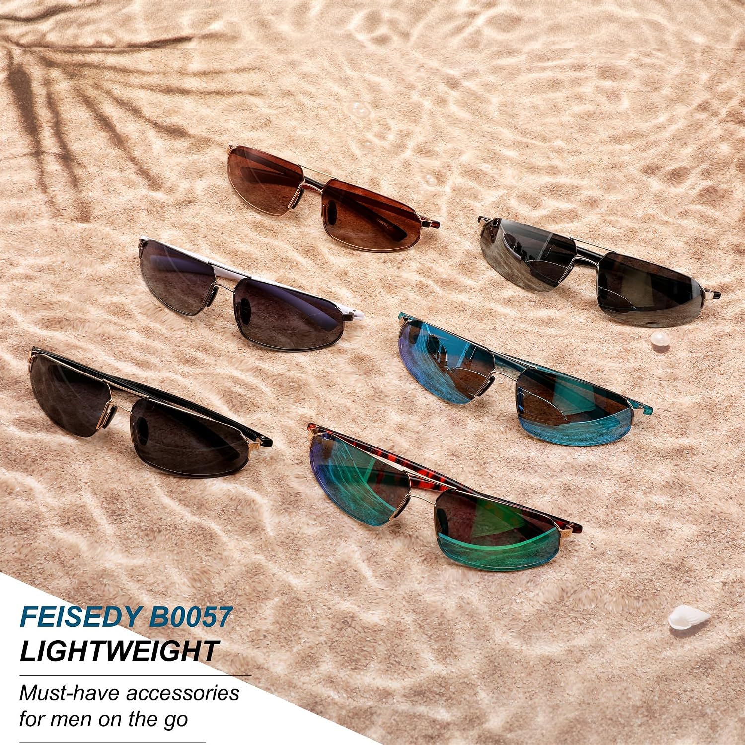 商品图片 7 | B0D22TVRVN | FEISEDY Vintage Sunglasses Men Polarized, Aviator Metal Frame Lightweight, Driving Fishing Running B0057