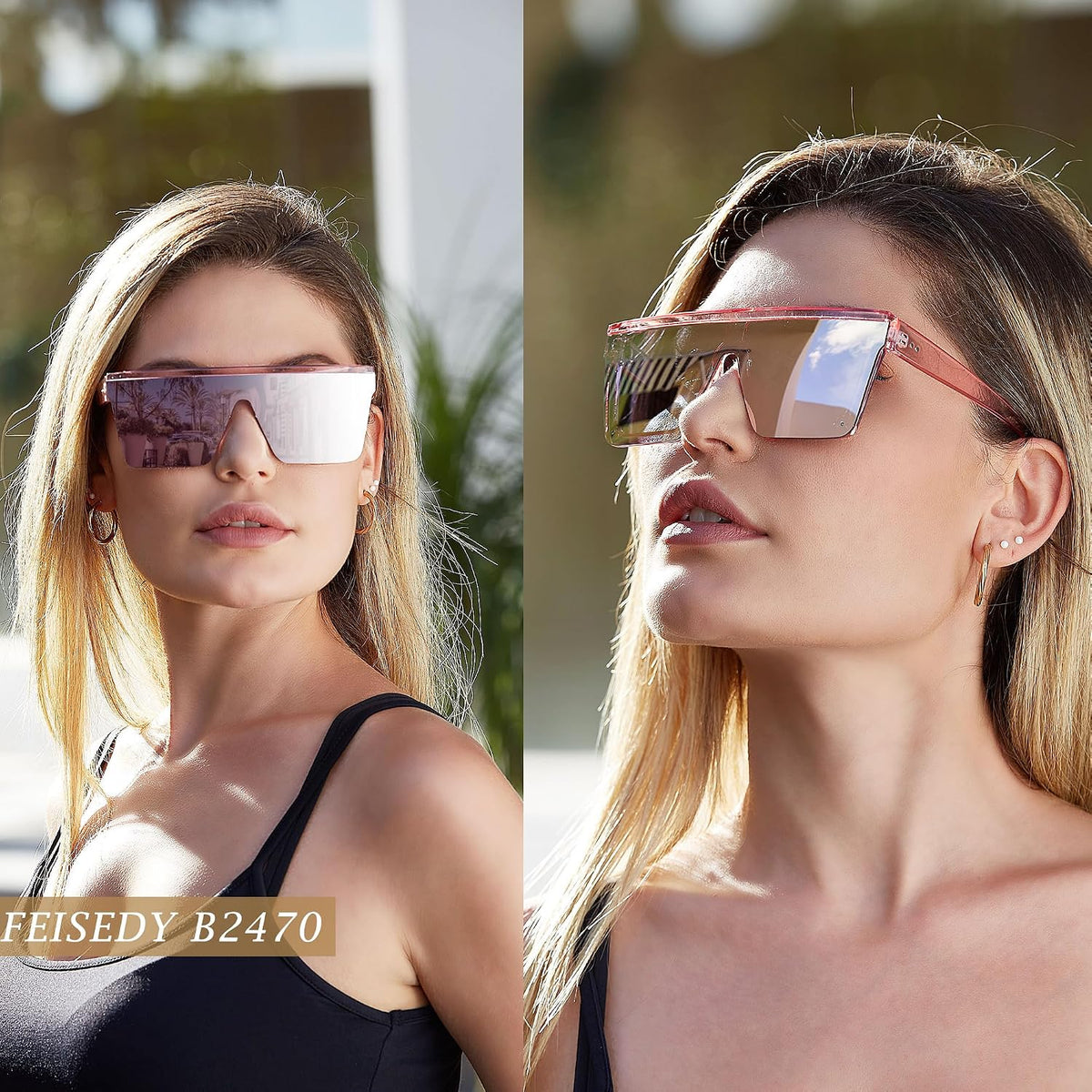 ÉÌƷͼƬ 47 | B09H6XXSDN | FEISEDY Oversized Sunglasses Mens Womens Flat Top Square Trendy Visor Shades UV400 B2470