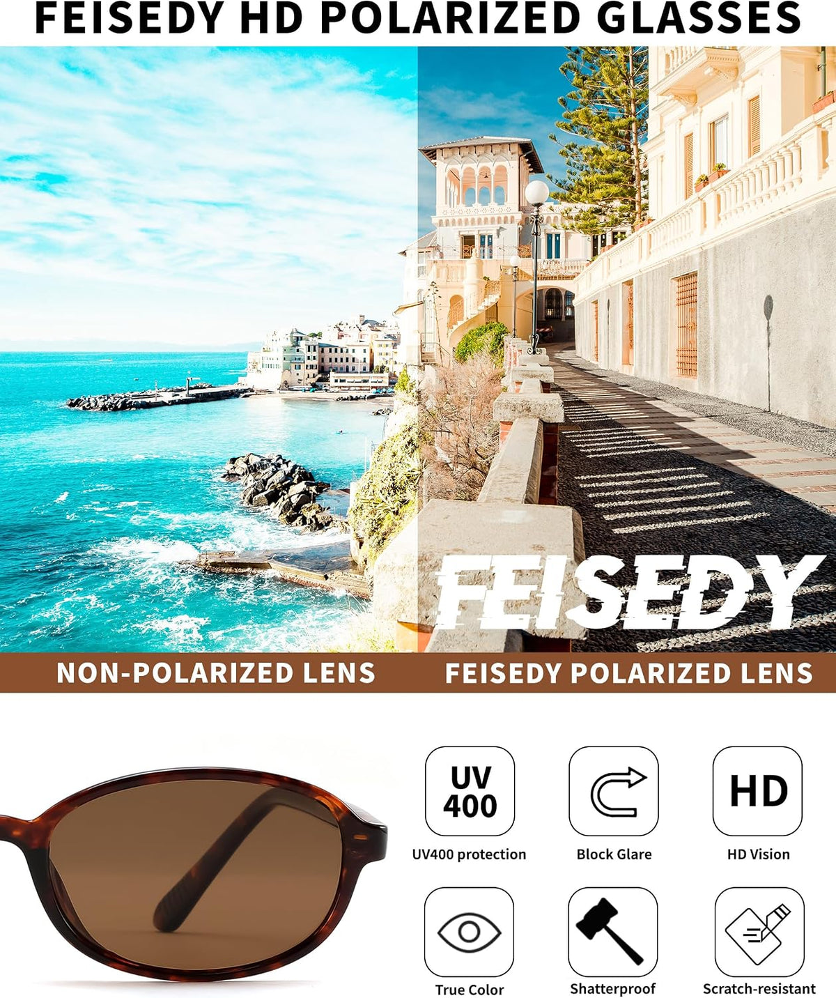 ÉÌƷͼƬ 9 | B0GY44LNSR | FEISEDY Retro Polarized Oval Sunglasses Women Men UV400 Protection B0447
