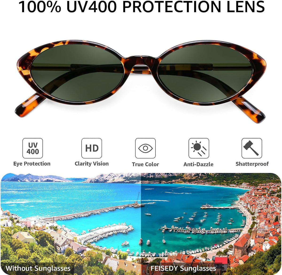 ÉÌƷͼƬ 17 | B0H2VP4ZBG | FEISEDY Oval Cat Eye Sunglasses for Women, 90s Narrow Y2K Shades B0435