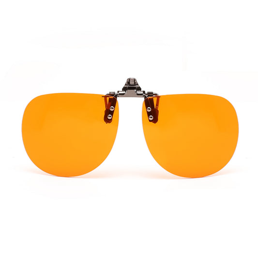 FEISEDY Clip on Rimless One Piece Blue Light Glasses Flip Up Orange/Red Lens Computer Gaming Glasses for Eyes Strain/Induce Sleep B0360