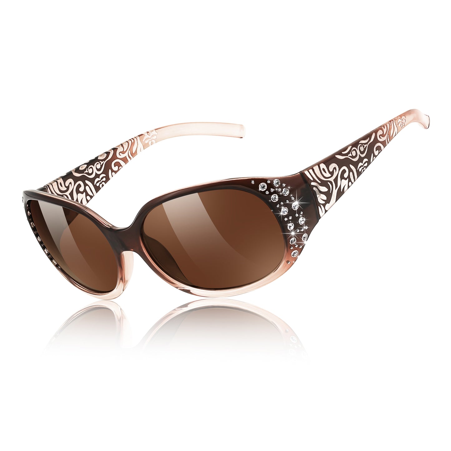 FEISEDY Women's Polarized Sunglasses Wrap Around Rhinestone Design Fashion Sunnies UV400 Protection B1091