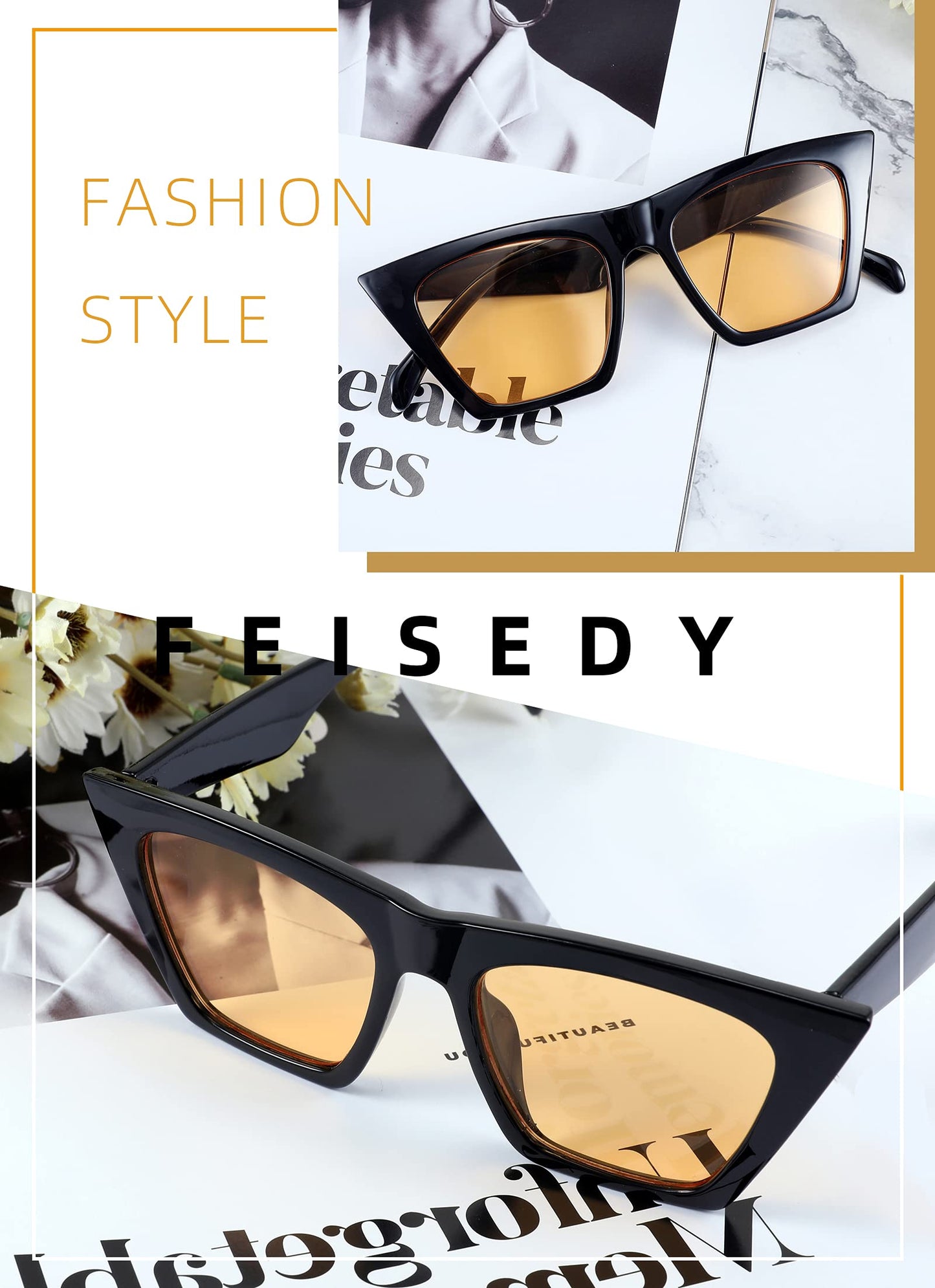 FEISEDY Vintage Square Cat Eye Sunglasses Womens Trendy Cateye Sunglasses B2473