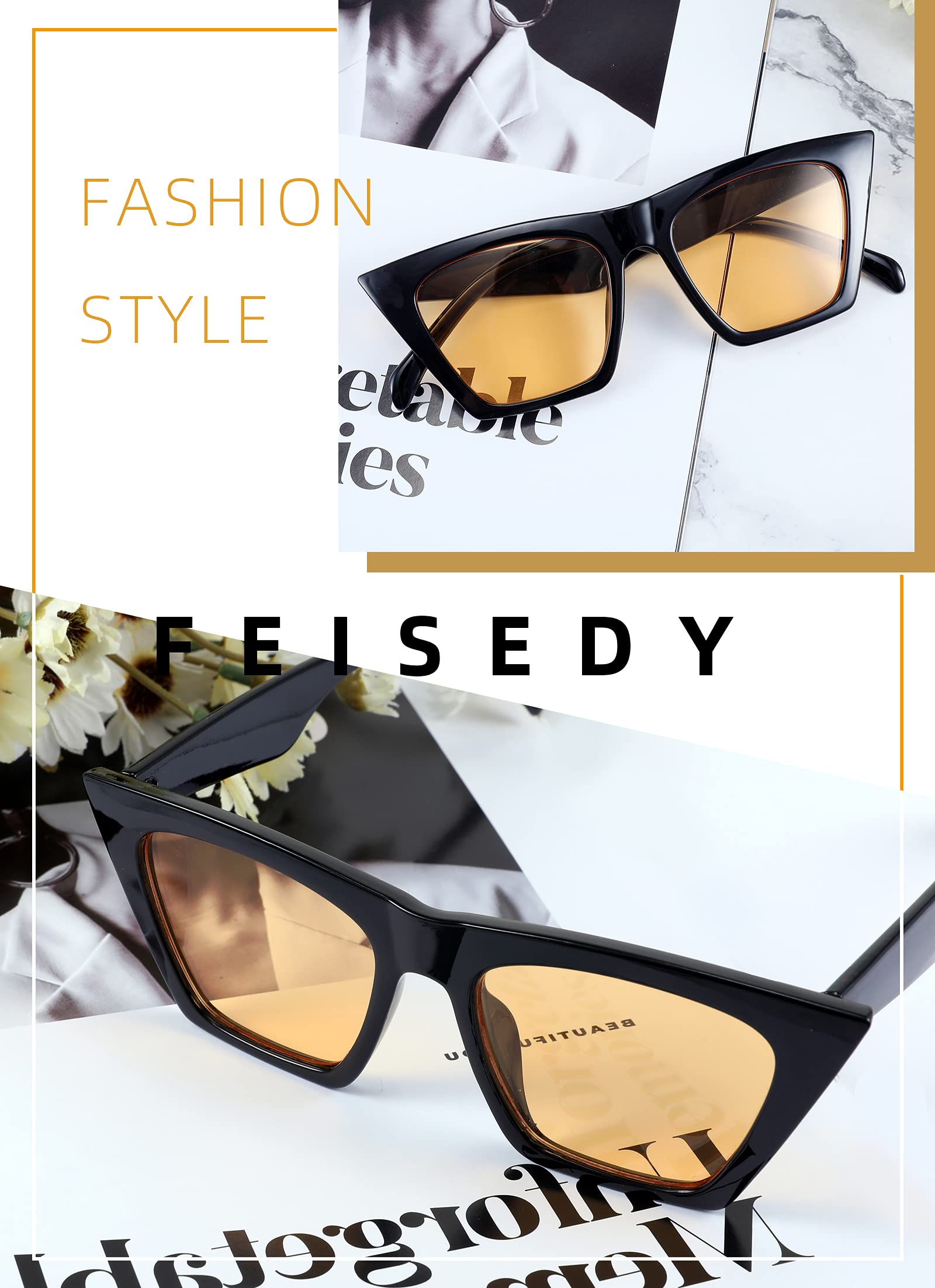 Feisedy Women's Vintage 60s Cateye Sunglasses