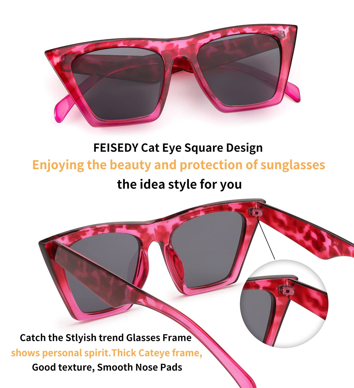 FEISEDY Vintage Square Cat Eye Sunglasses Womens Trendy Cateye Sunglasses B2473