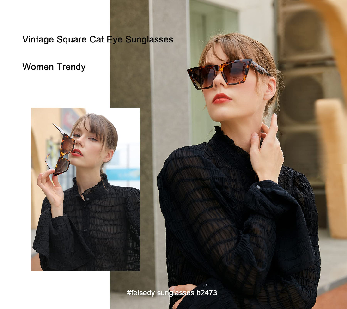 FEISEDY Vintage Square Cat Eye Sunglasses Womens Trendy Cateye Sunglasses B2473