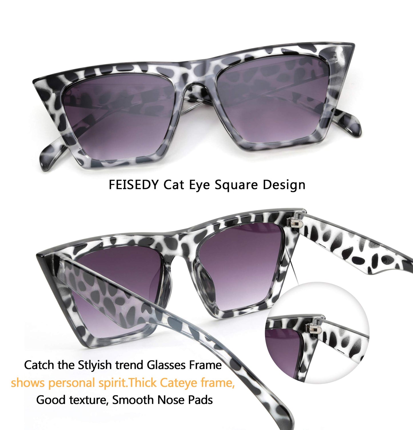 FEISEDY Vintage Square Cat Eye Sunglasses Womens Trendy Cateye Sunglasses B2473