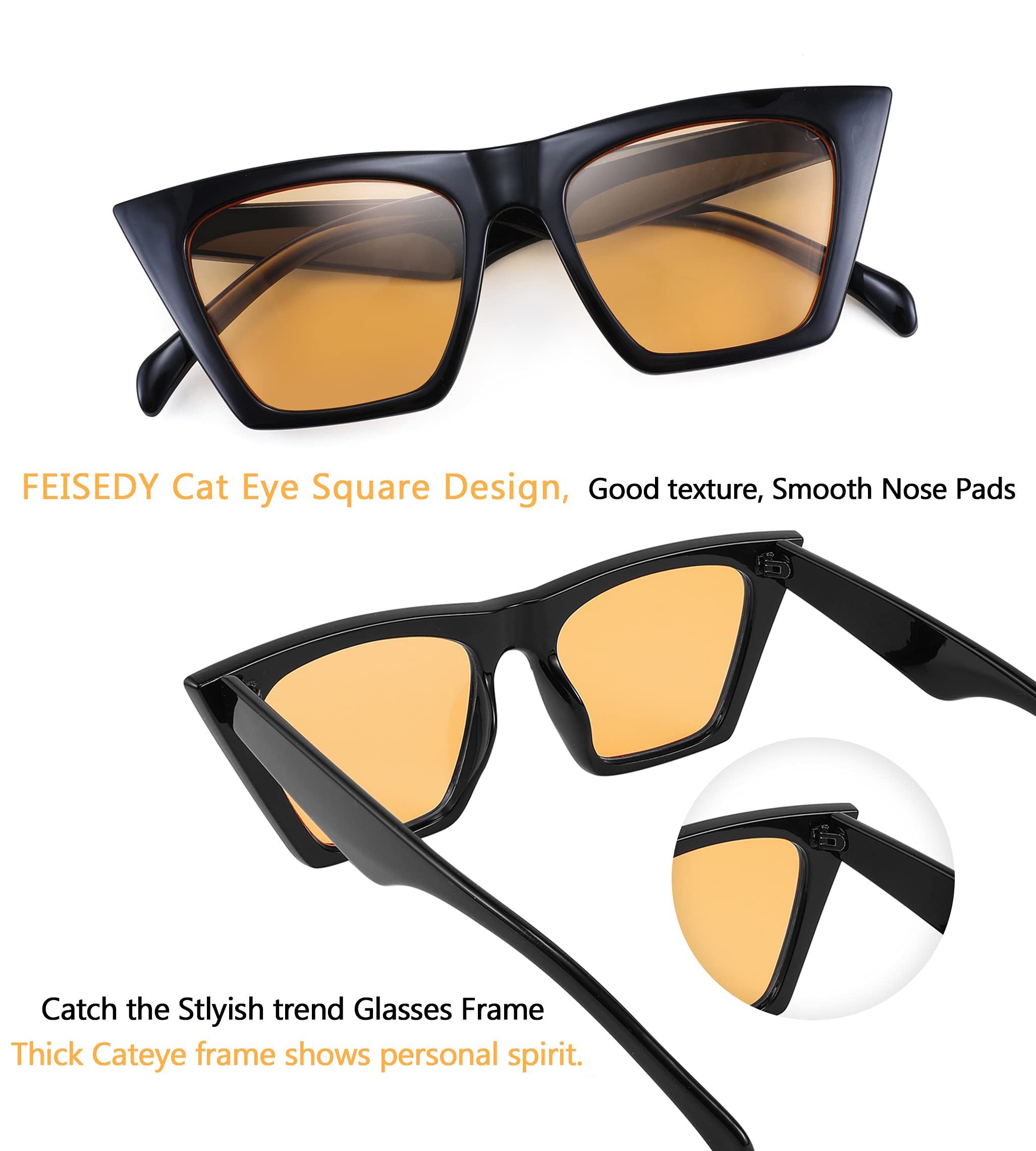 FEISEDY Vintage Square Cat Eye Sunglasses Womens Trendy Cateye Sunglas
