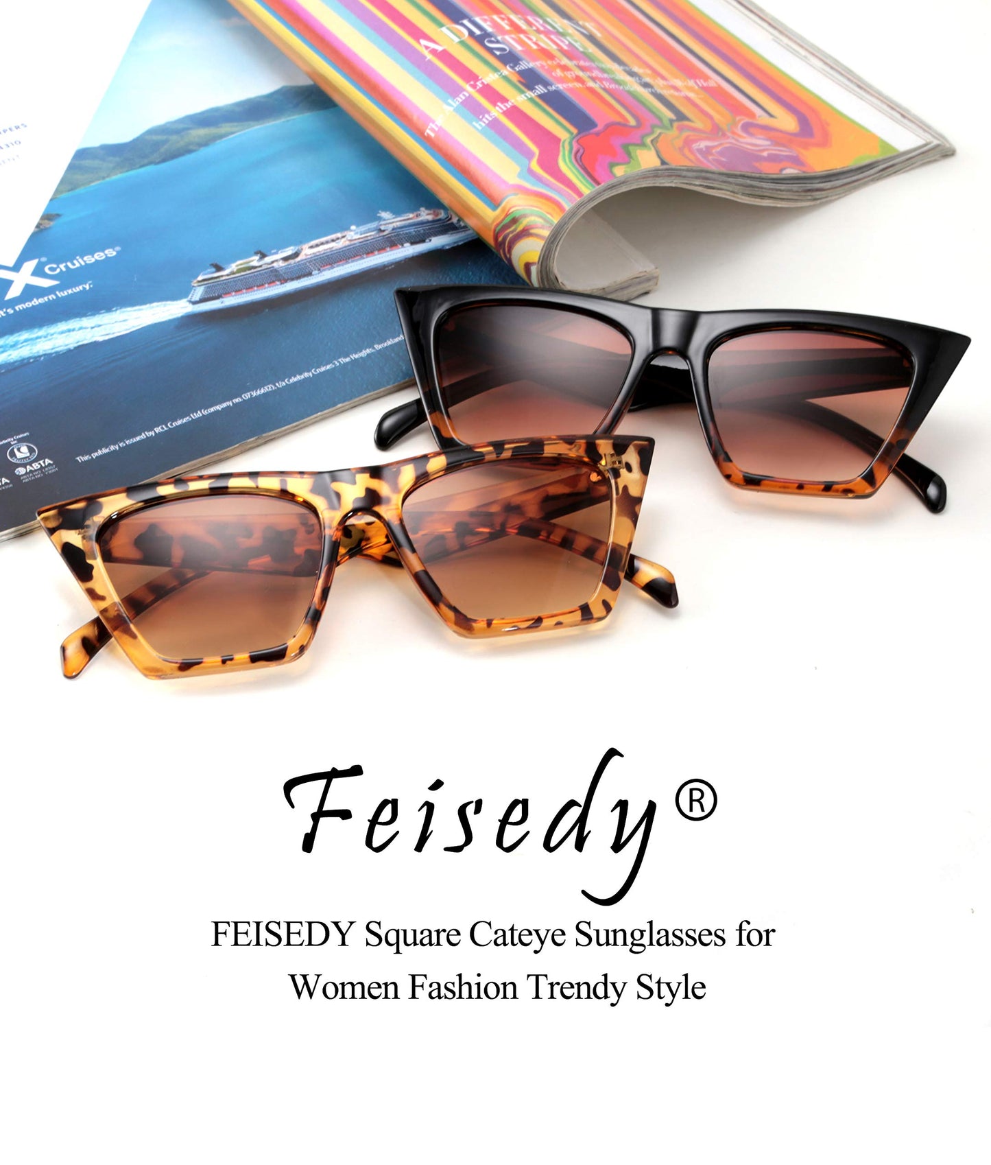 FEISEDY Vintage Square Cat Eye Sunglasses Womens Trendy Cateye Sunglasses B2473