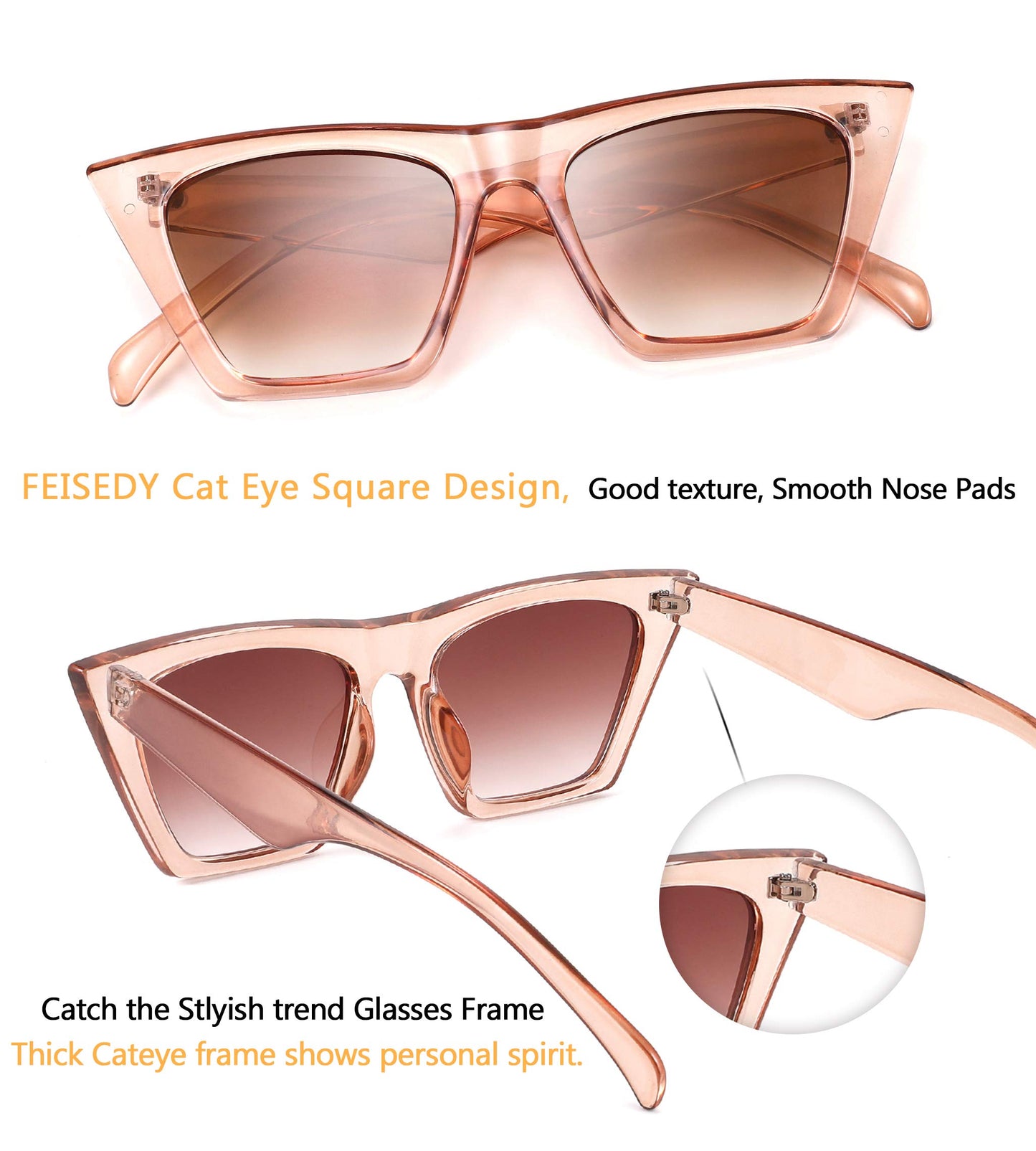 FEISEDY Vintage Square Cat Eye Sunglasses Womens Trendy Cateye Sunglasses B2473