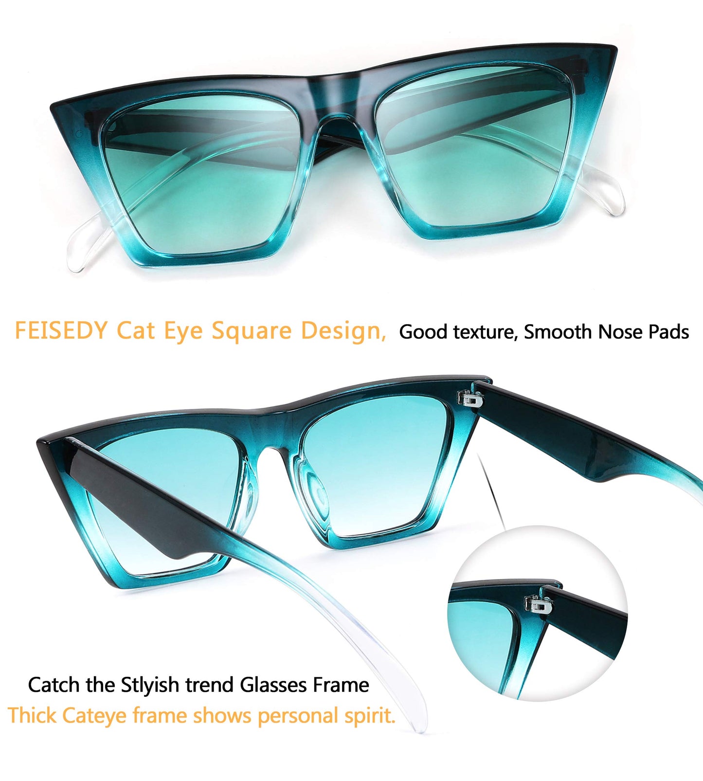 FEISEDY Vintage Square Cat Eye Sunglasses Womens Trendy Cateye Sunglasses B2473