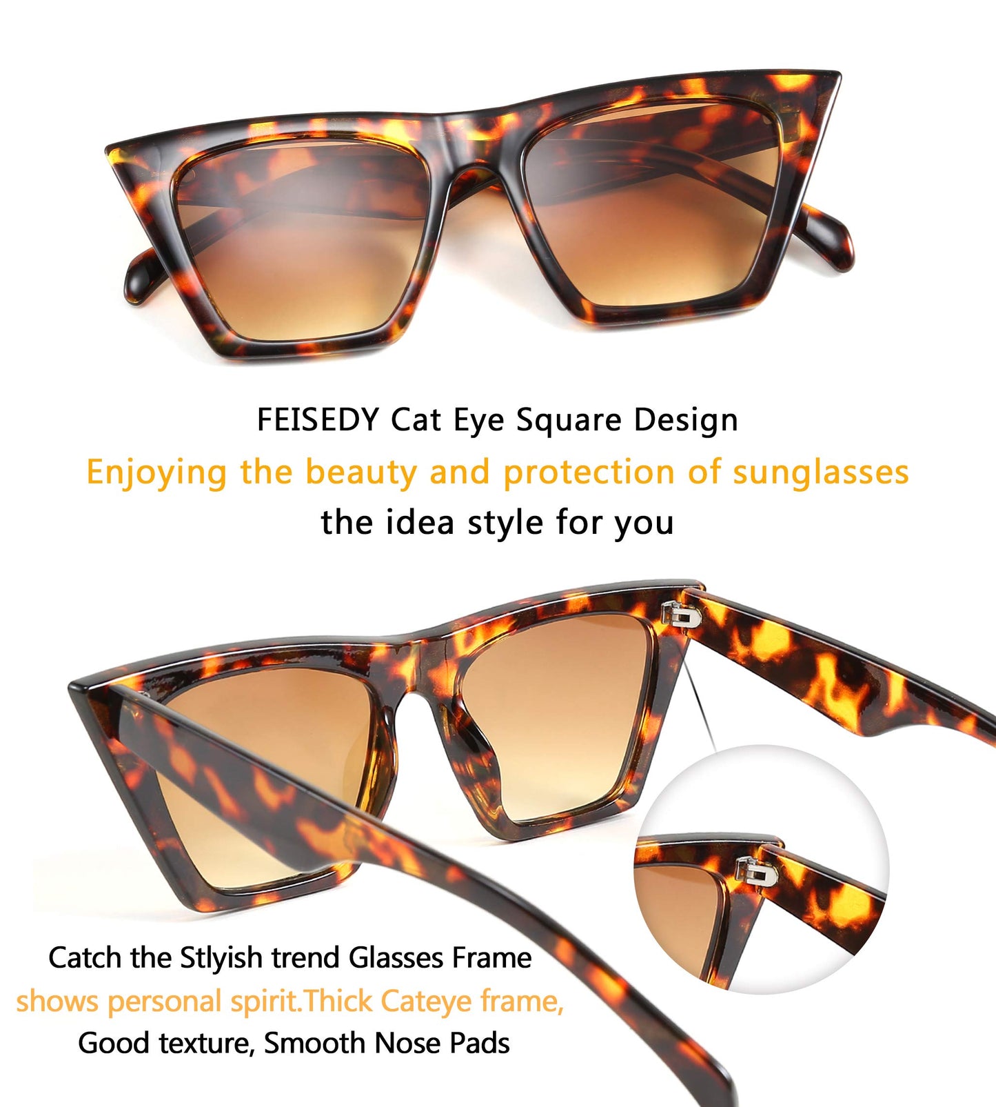 FEISEDY Vintage Square Cat Eye Sunglasses Womens Trendy Cateye Sunglasses B2473