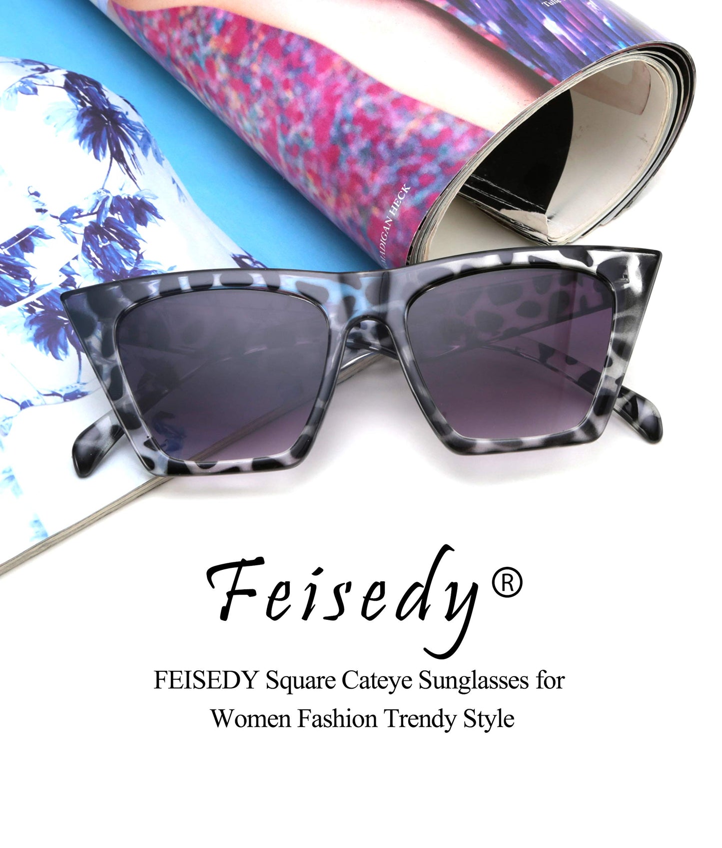 FEISEDY Vintage Square Cat Eye Sunglasses Womens Trendy Cateye Sunglasses B2473