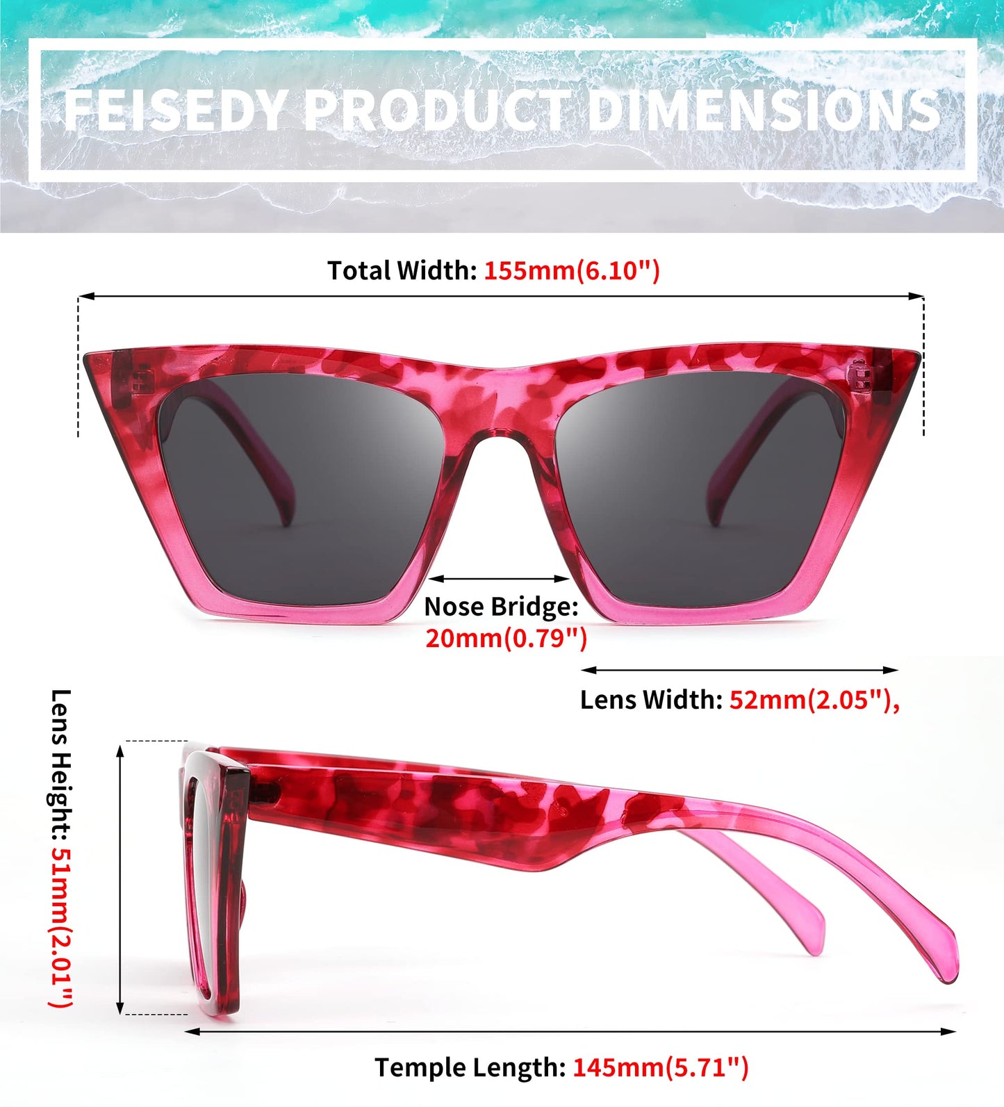 FEISEDY Vintage Square Cat Eye Sunglasses Womens Trendy Cateye Sunglasses B2473